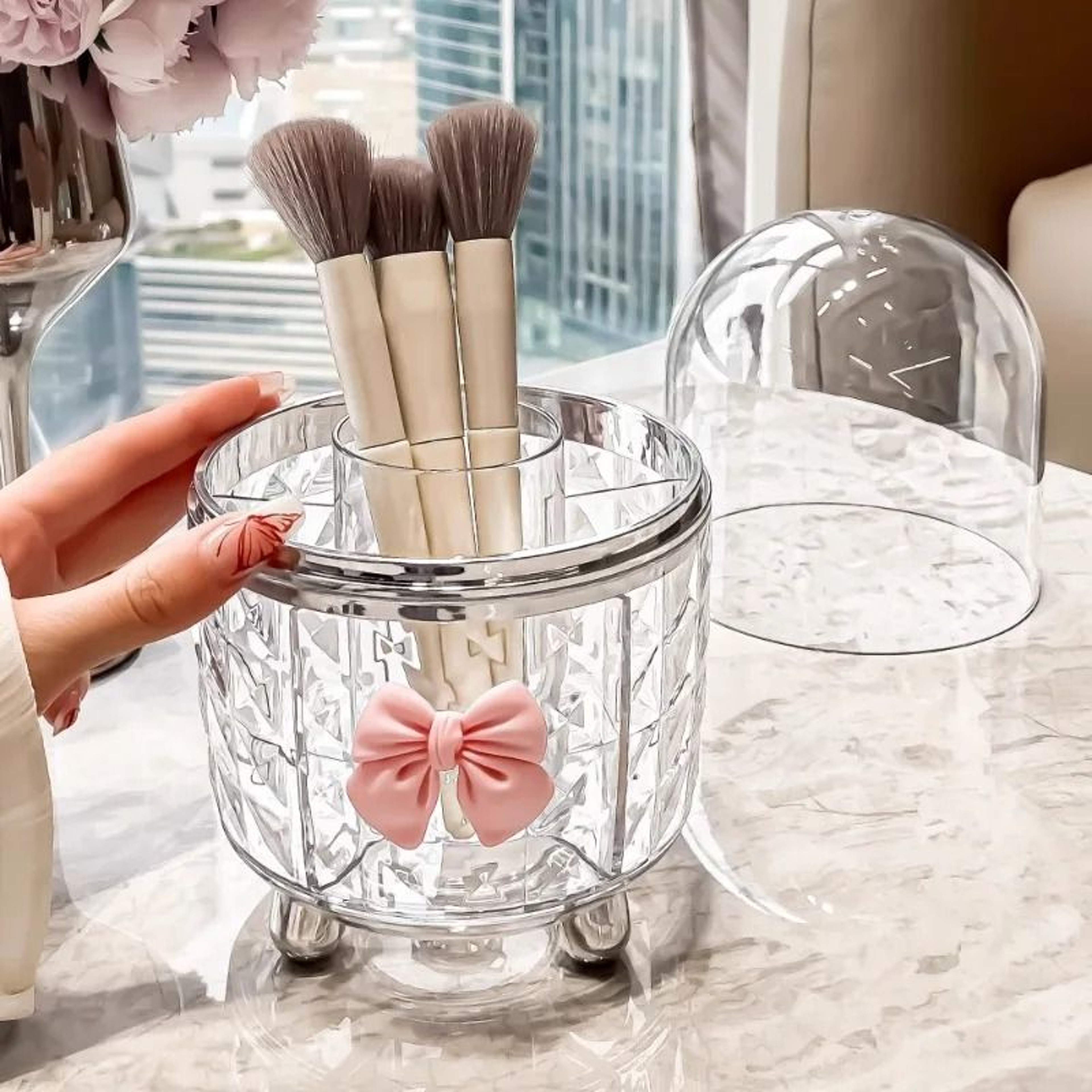 Rotating Cosmetic Makeup Organizer Storage Tube With Lid 5