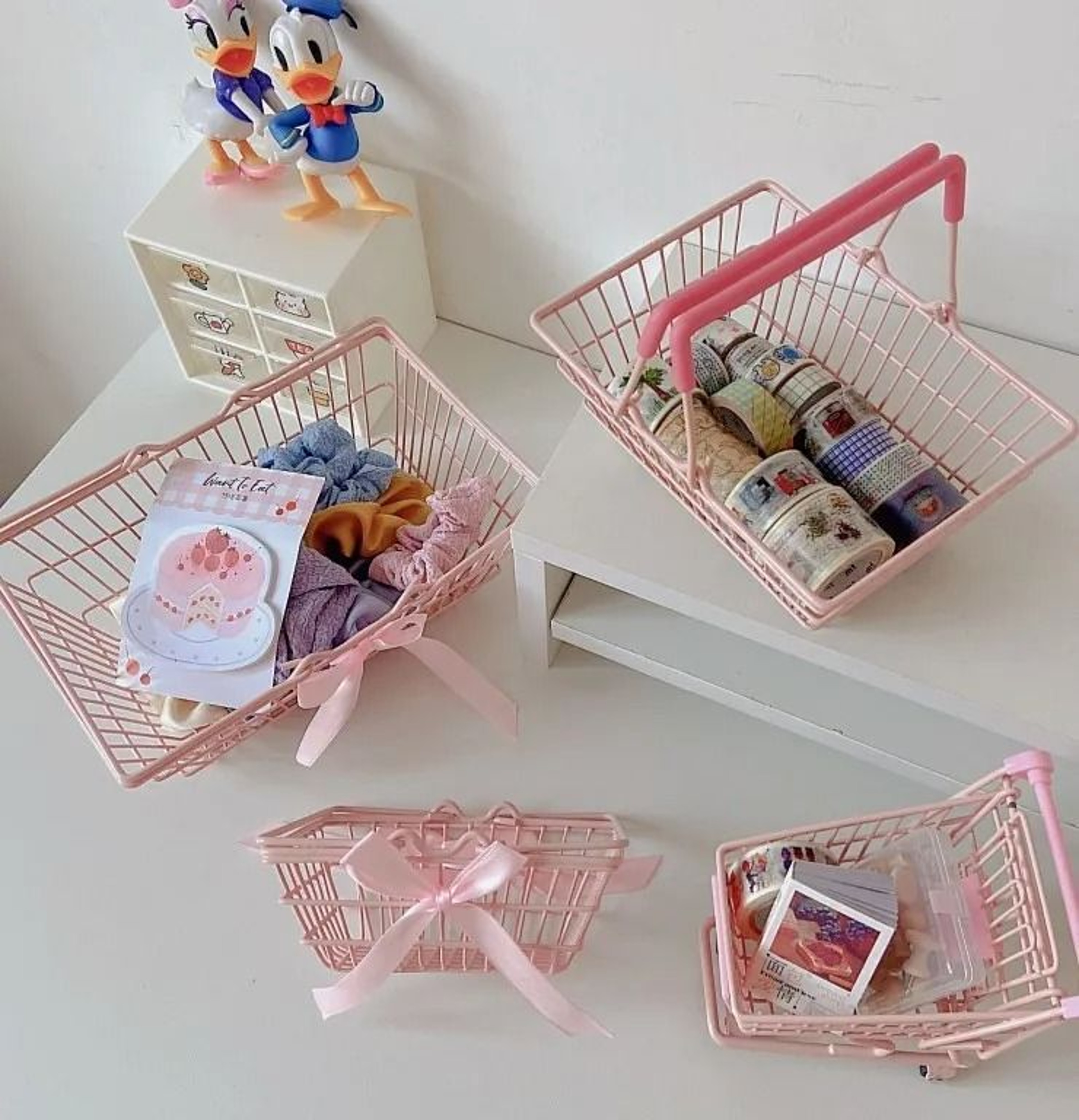 Ins Cute Pink Trolley Shopping Basket Storage Toy Desktop Decoration 1