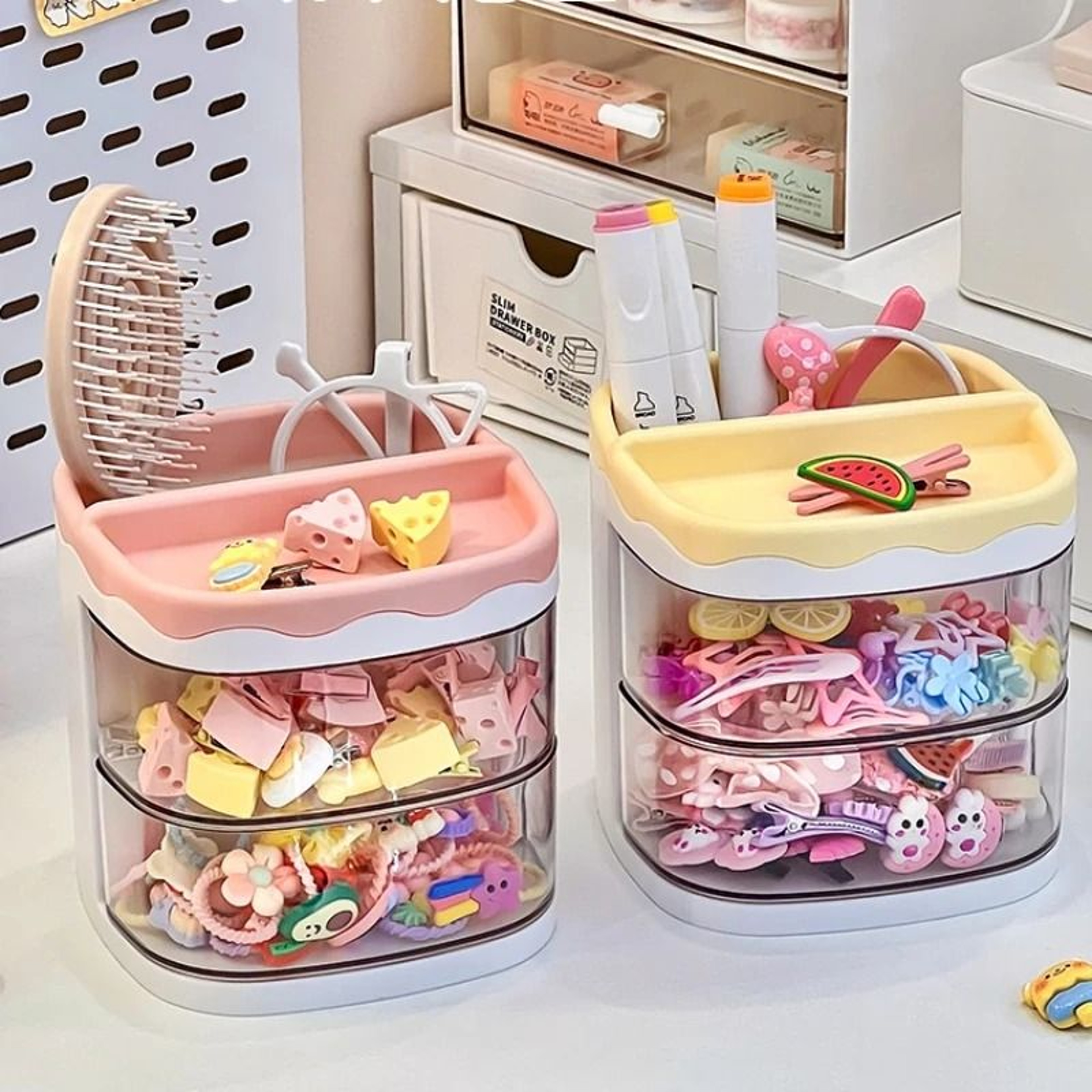 Cute Two Layer Hair Accessories Storage Box For Kids Desk And Jewelry Organization 1