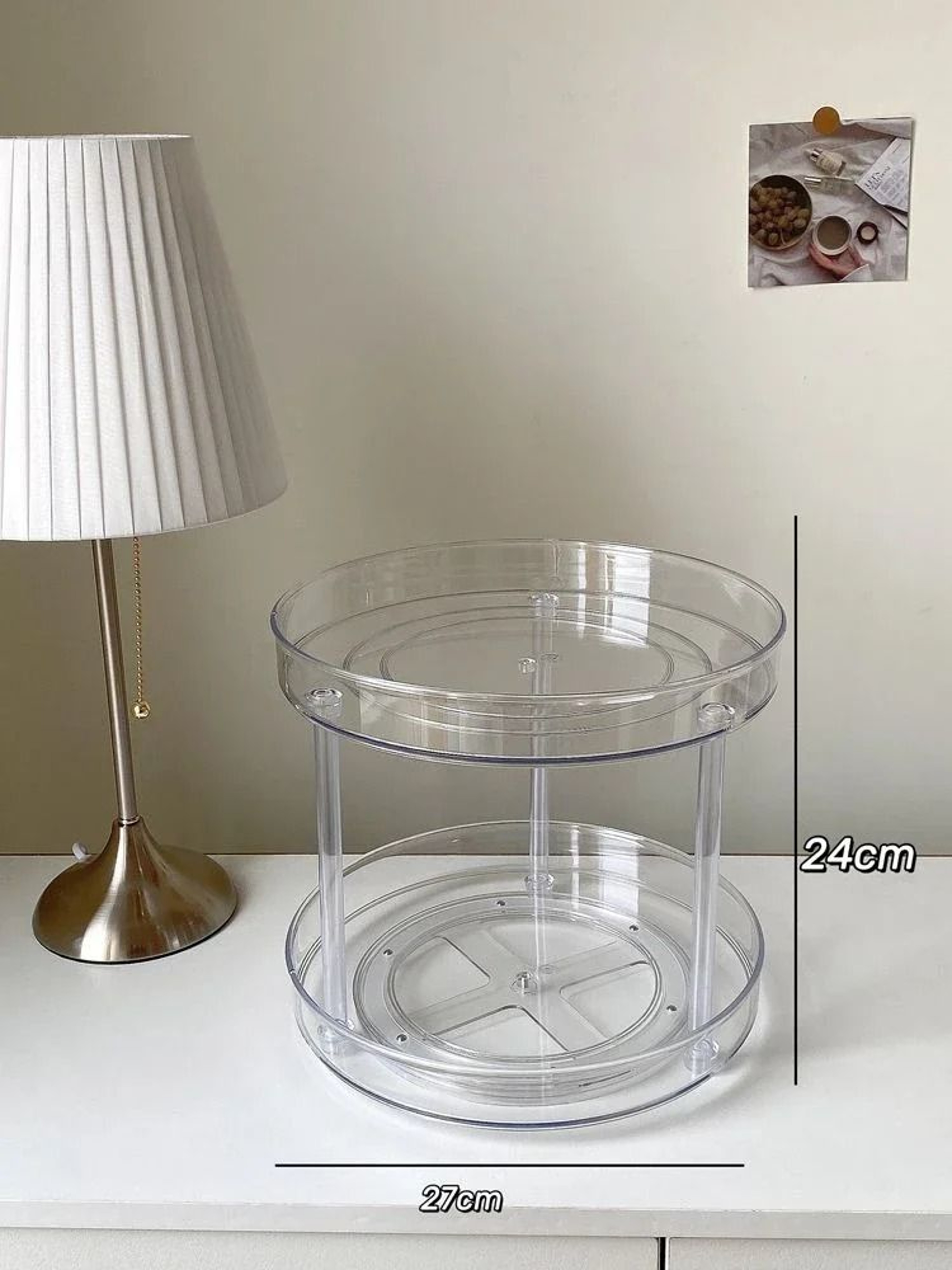 Two Layer Rotating Acrylic Cosmetic Storage Shelf For Makeup And Skincare Organization 7