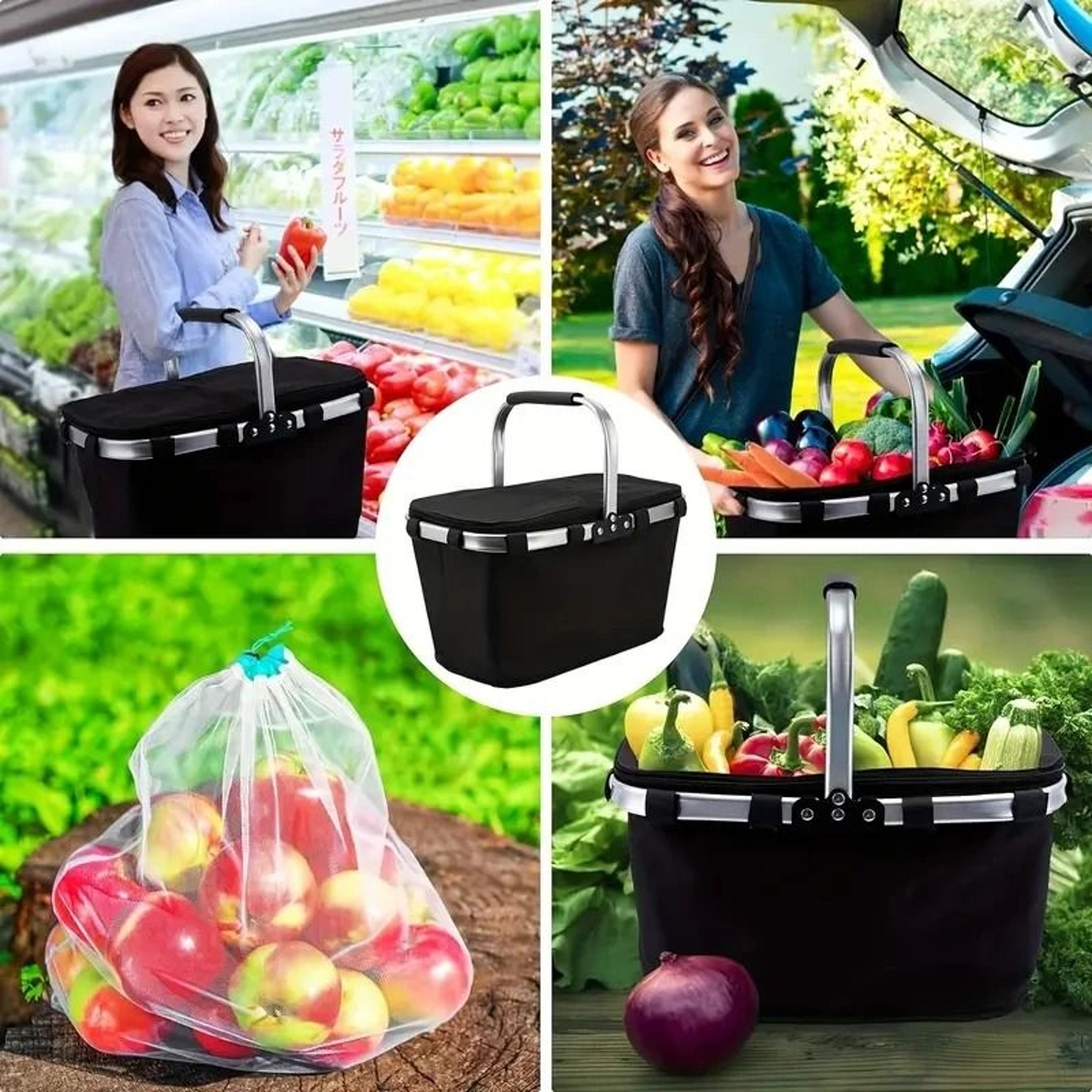 Foldable Insulated Picnic Basket With Aluminum Frame For Outdoor Food Storage 3