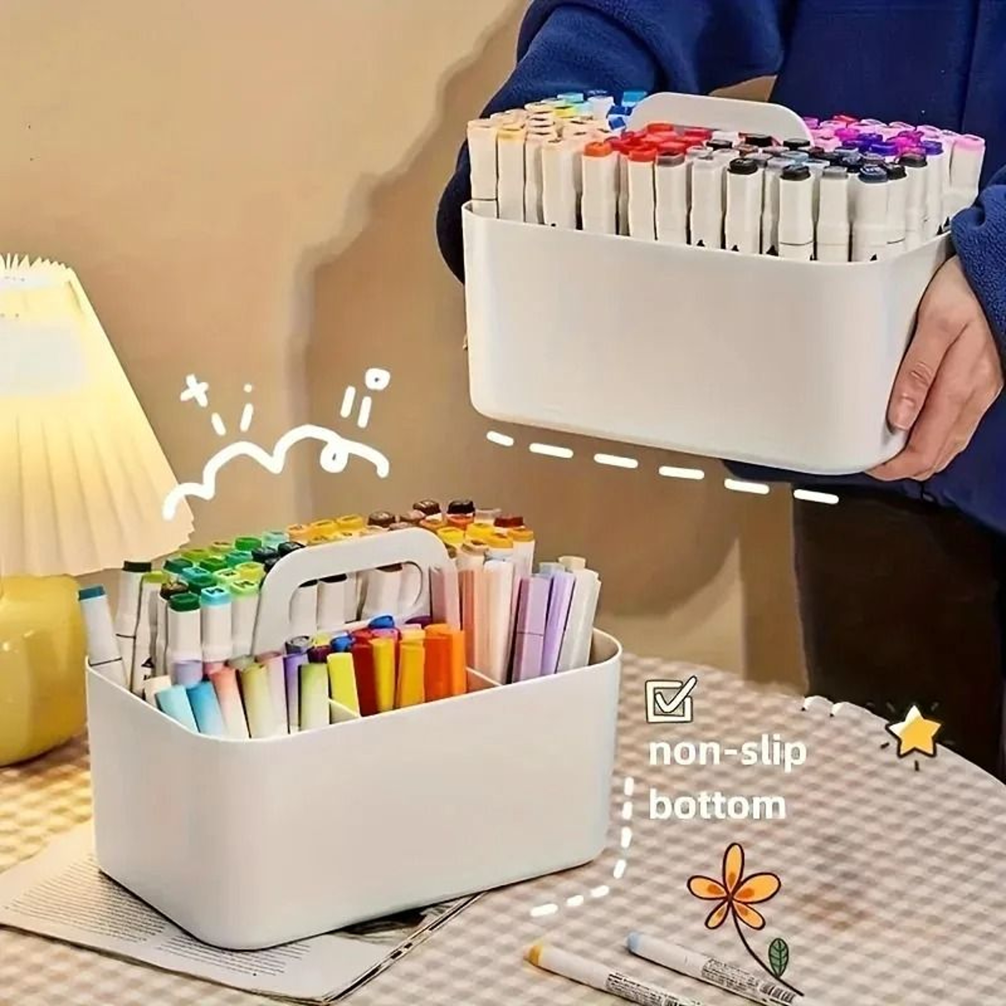 Portable Five Compartment Storage Basket For Desk Organization With Carry Handle 5
