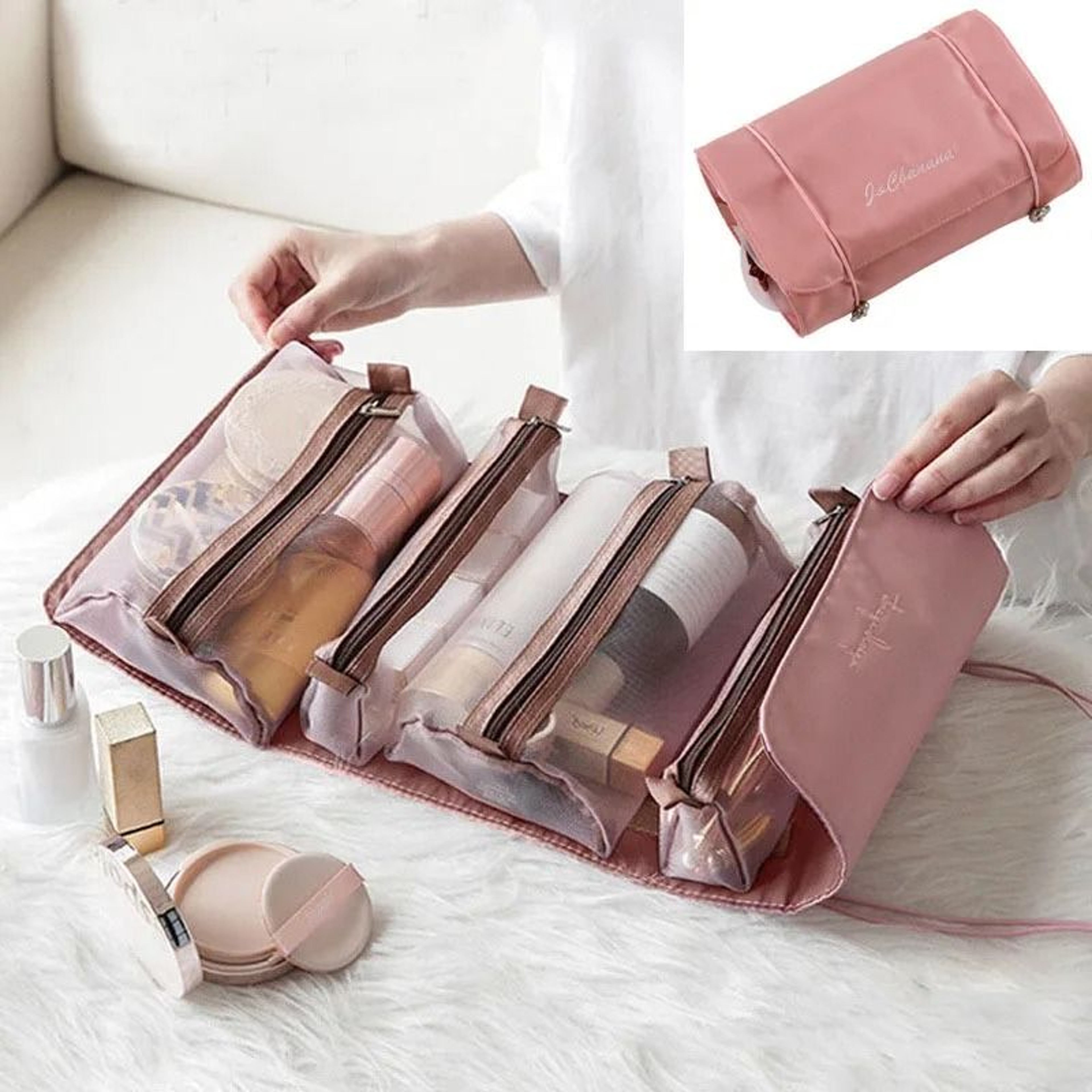 Large Capacity Travel Cosmetic Bag For Women With Multi Compartment Storage 5