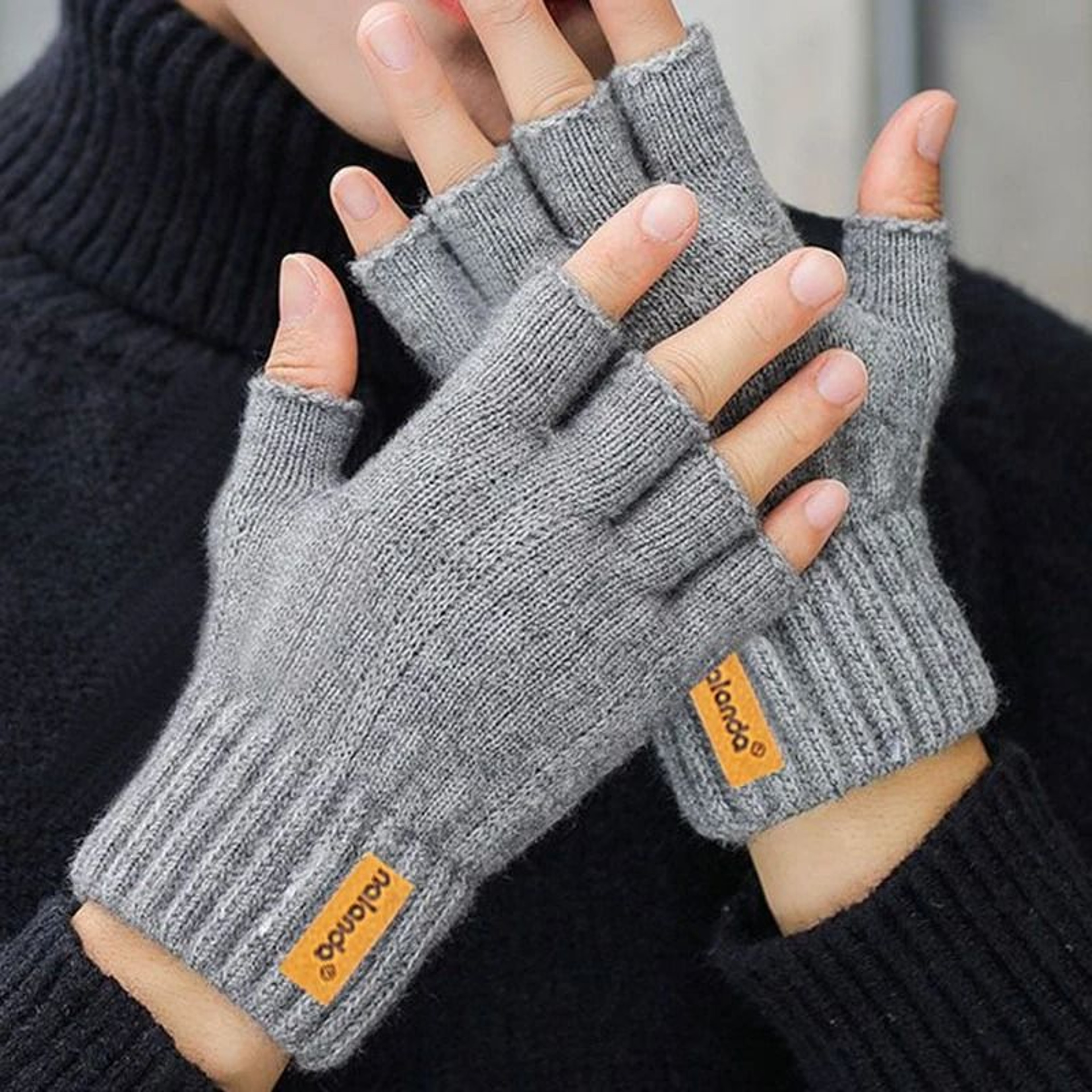 Warm Knitted Fingerless Winter Gloves With Plush Lining For Outdoor Touchscreen Use 7