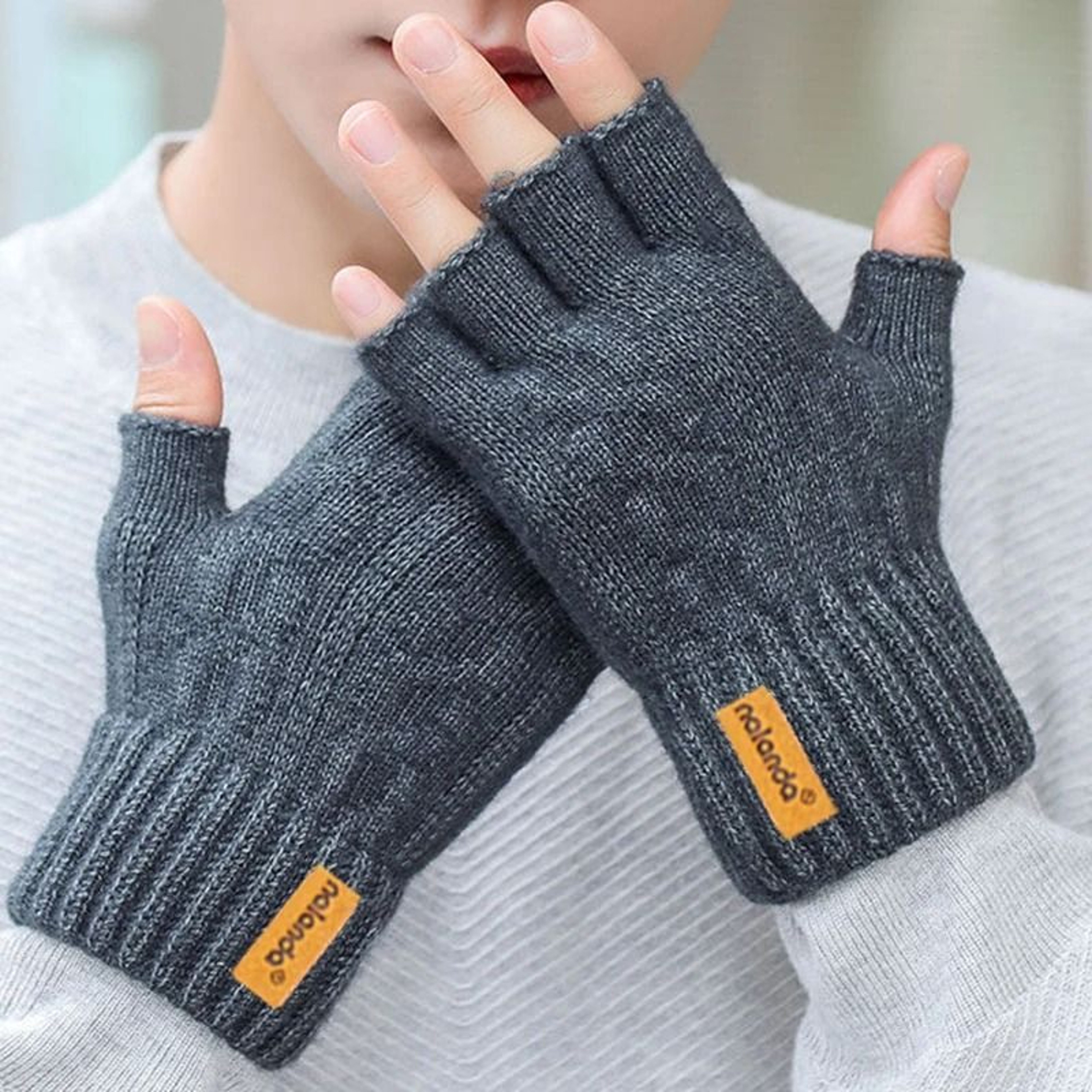 Warm Knitted Fingerless Winter Gloves With Plush Lining For Outdoor Touchscreen Use 8