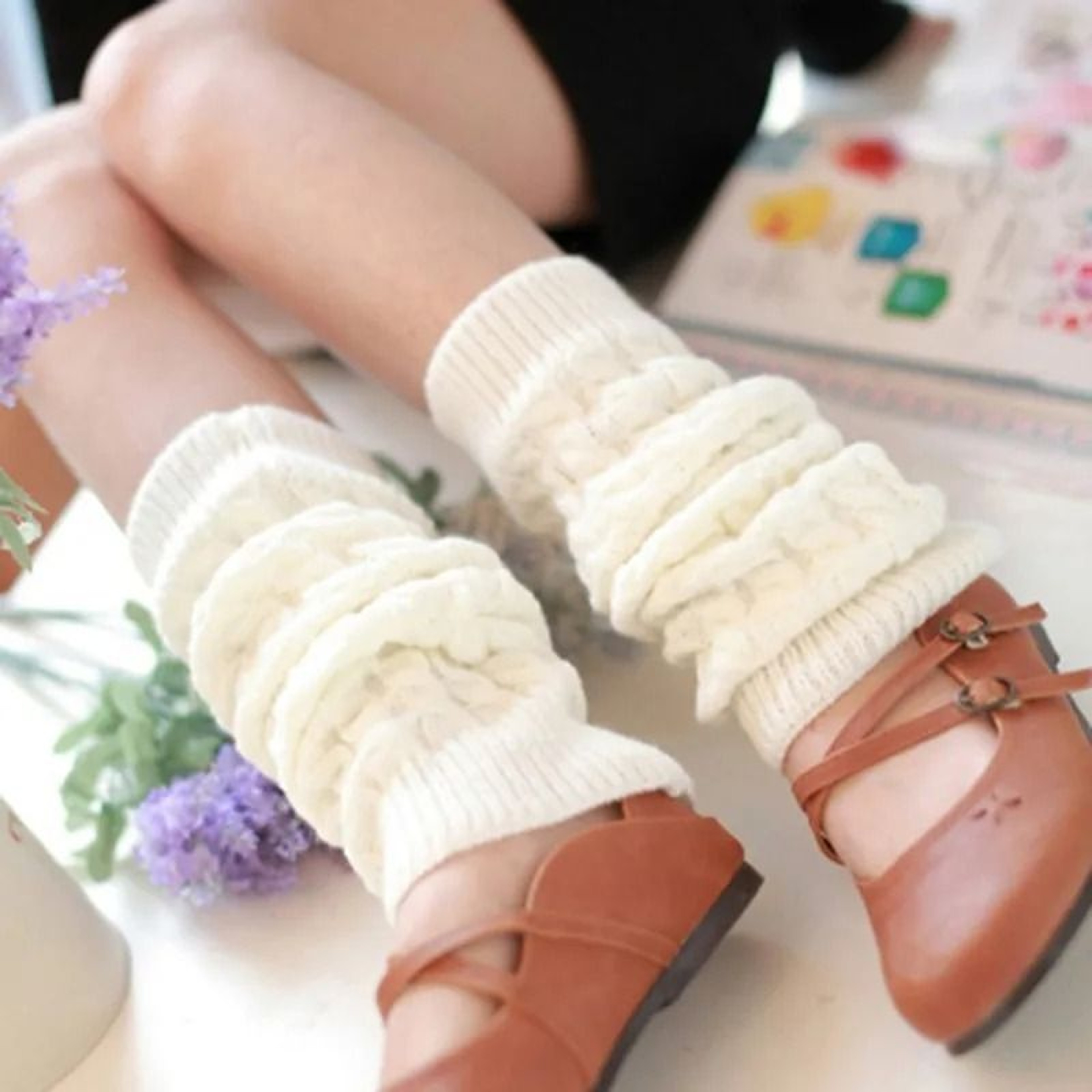 Women Autumn Winter Legwarmers With Floral Knit Design 1