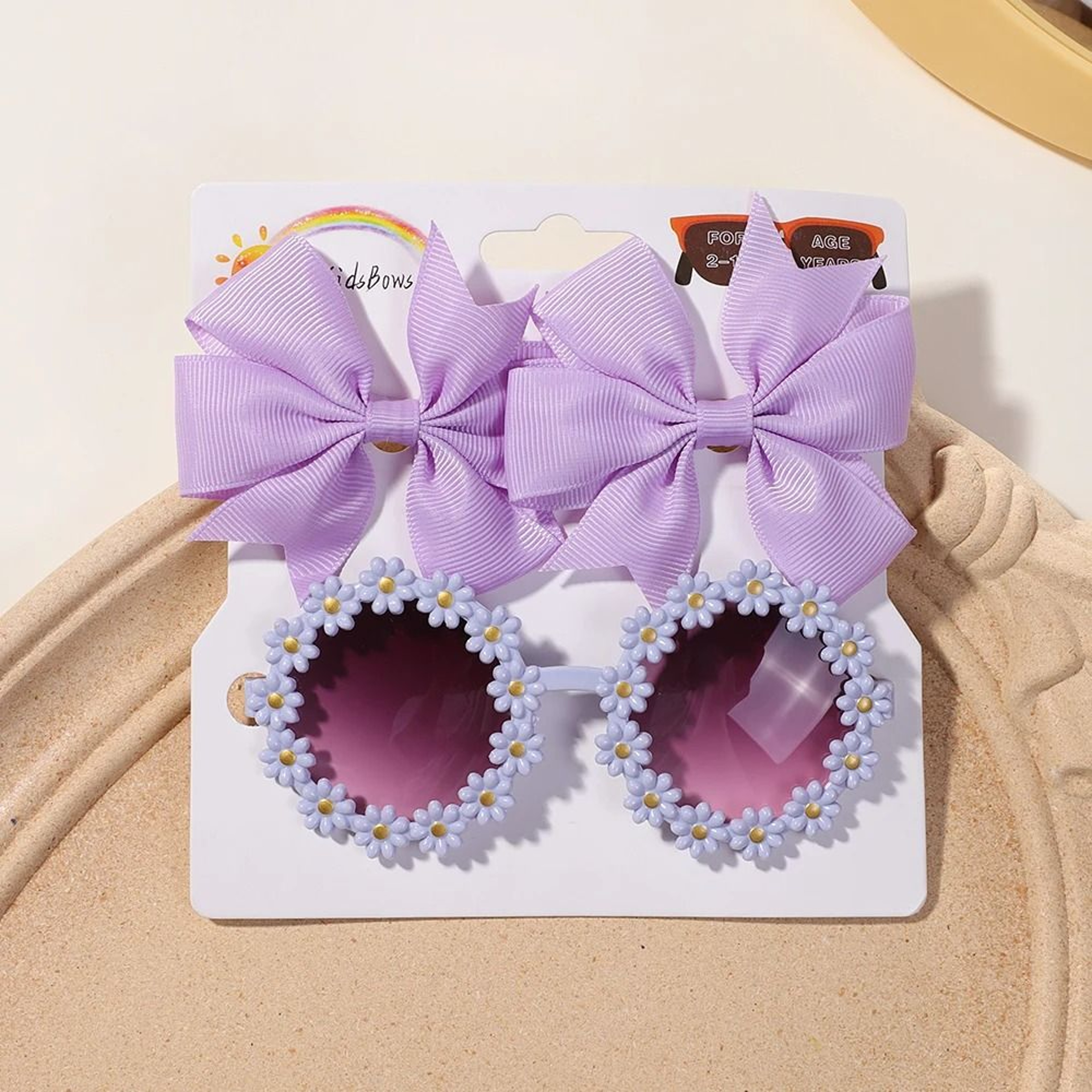 Cheer Bow Hairclips And Retro Flower Sunglasses Set For Kids 10