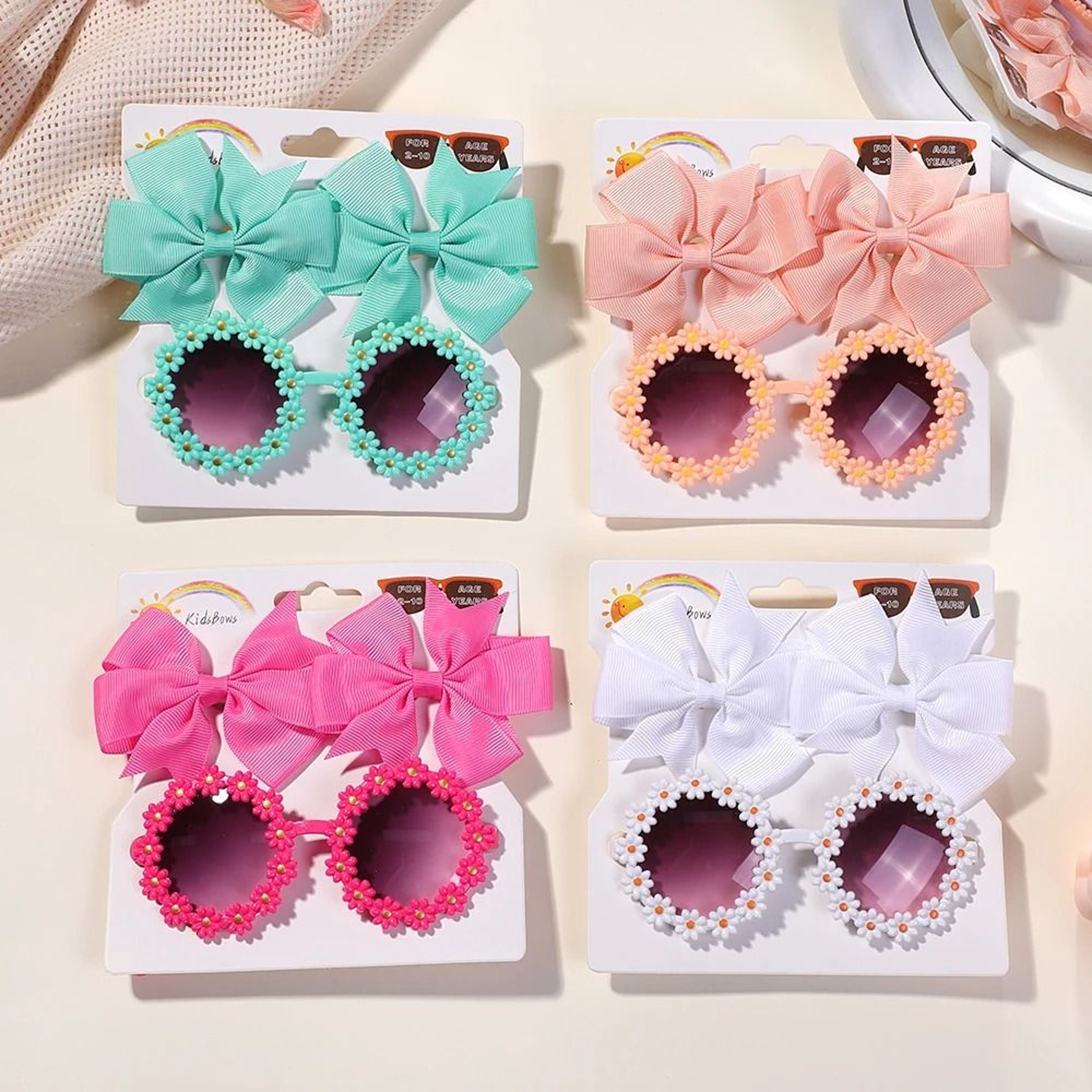 Cheer Bow Hairclips And Retro Flower Sunglasses Set For Kids 2