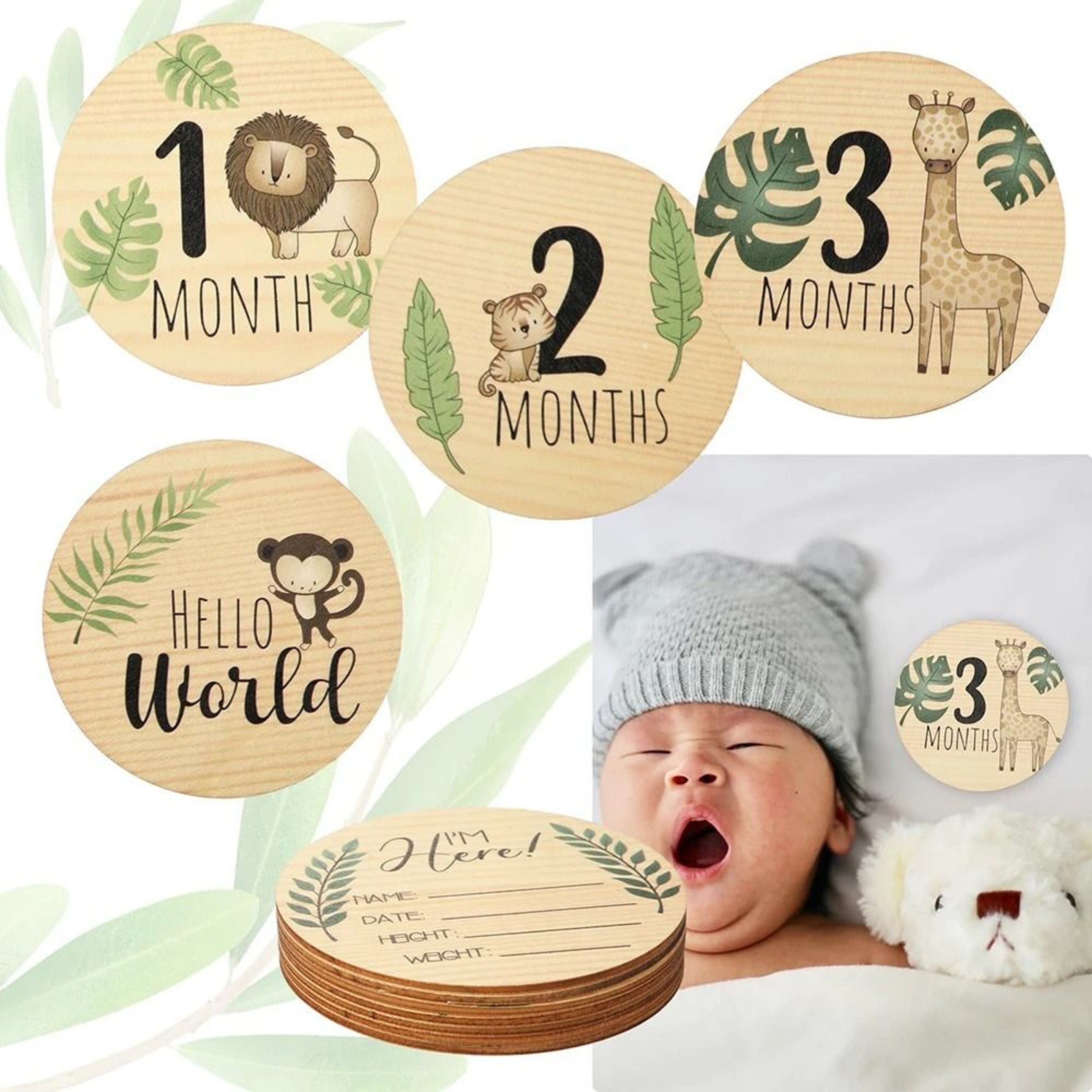 Newborn Wooden Monthly Milestone Cards Photography Props Set 0