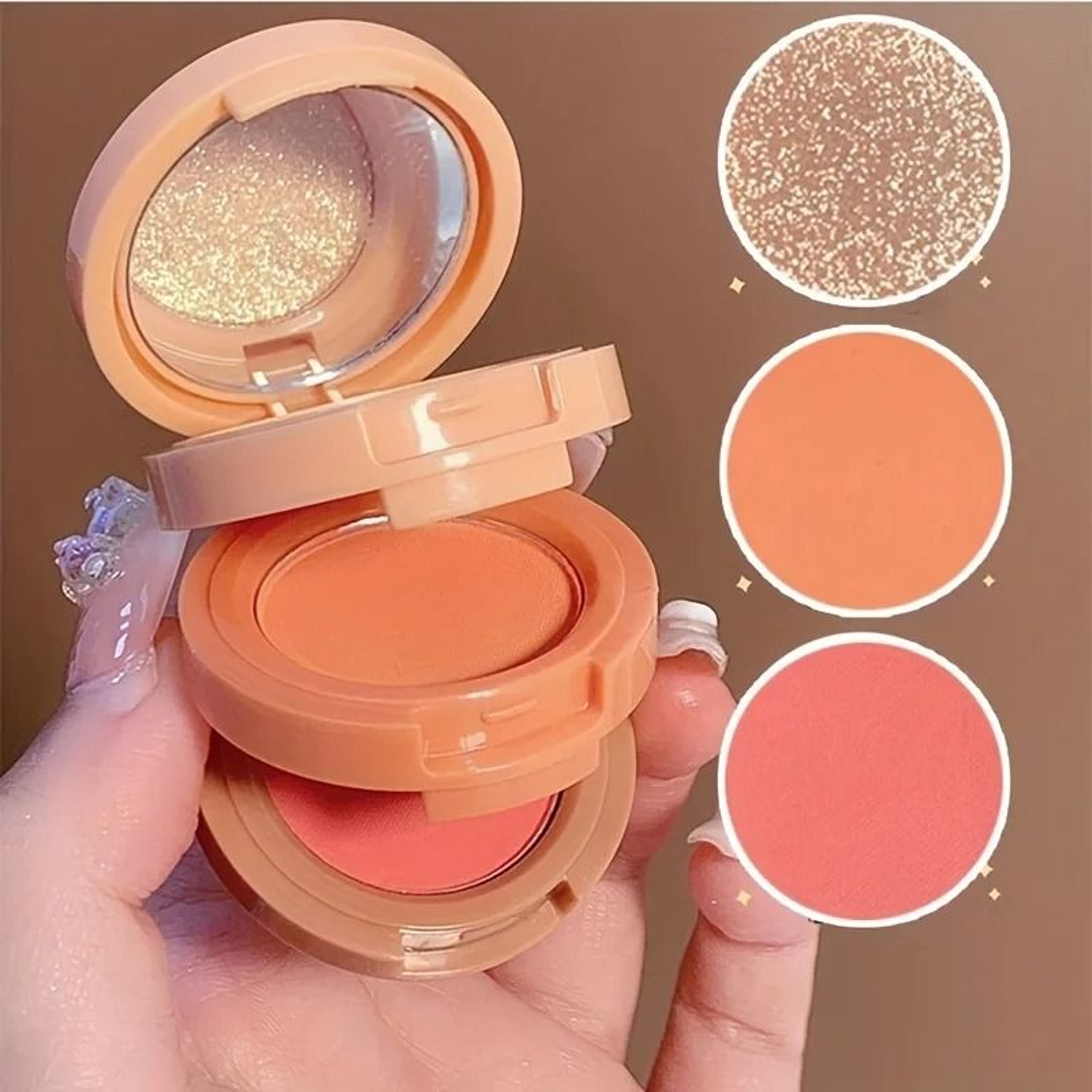 3 In 1 Makeup Palette Matte Pearlescent Glitter Blush Highlighter Contour Set 2