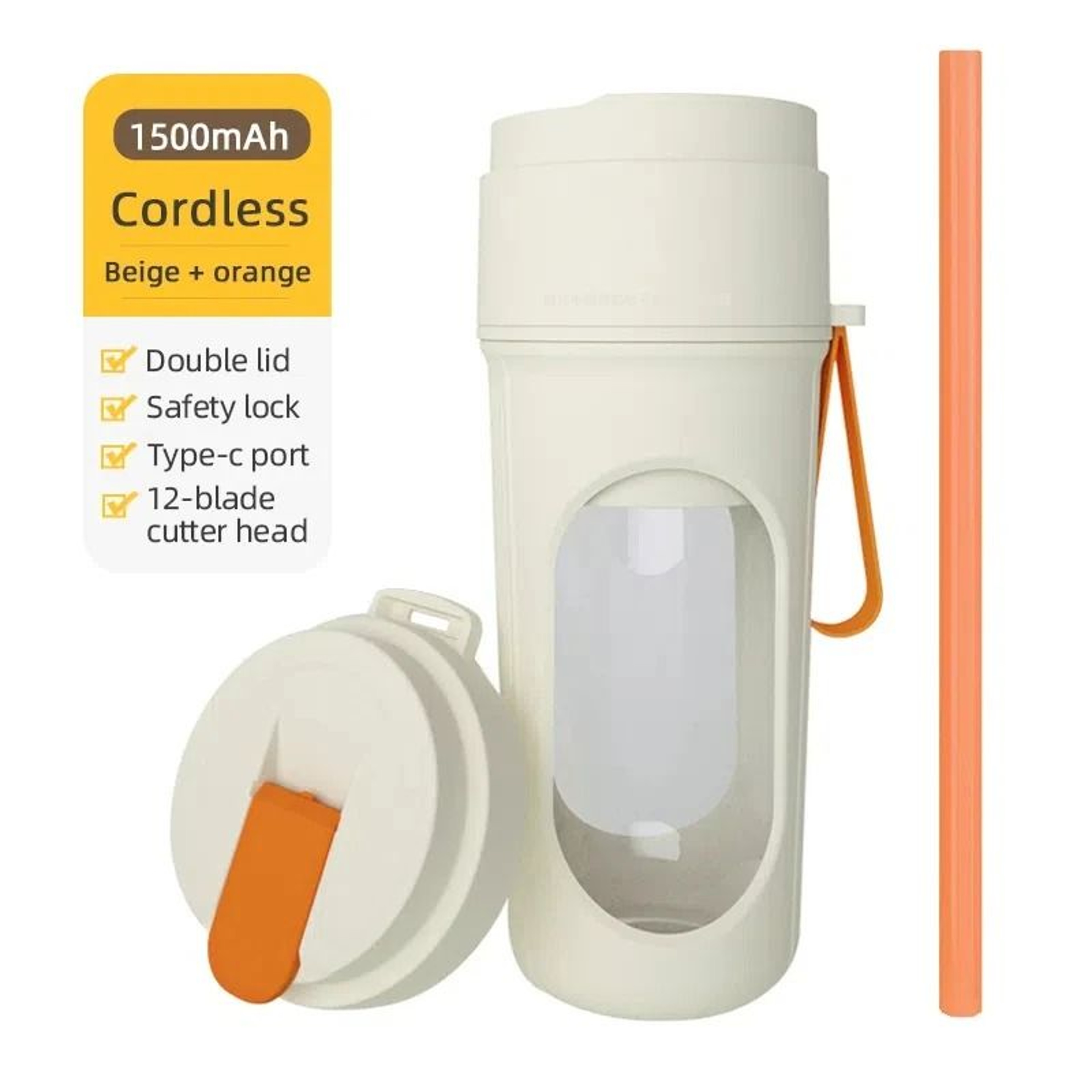Portable Electric Juicer Blender USB Rechargeable Smoothie Cup 400ml With 2 Cups 7
