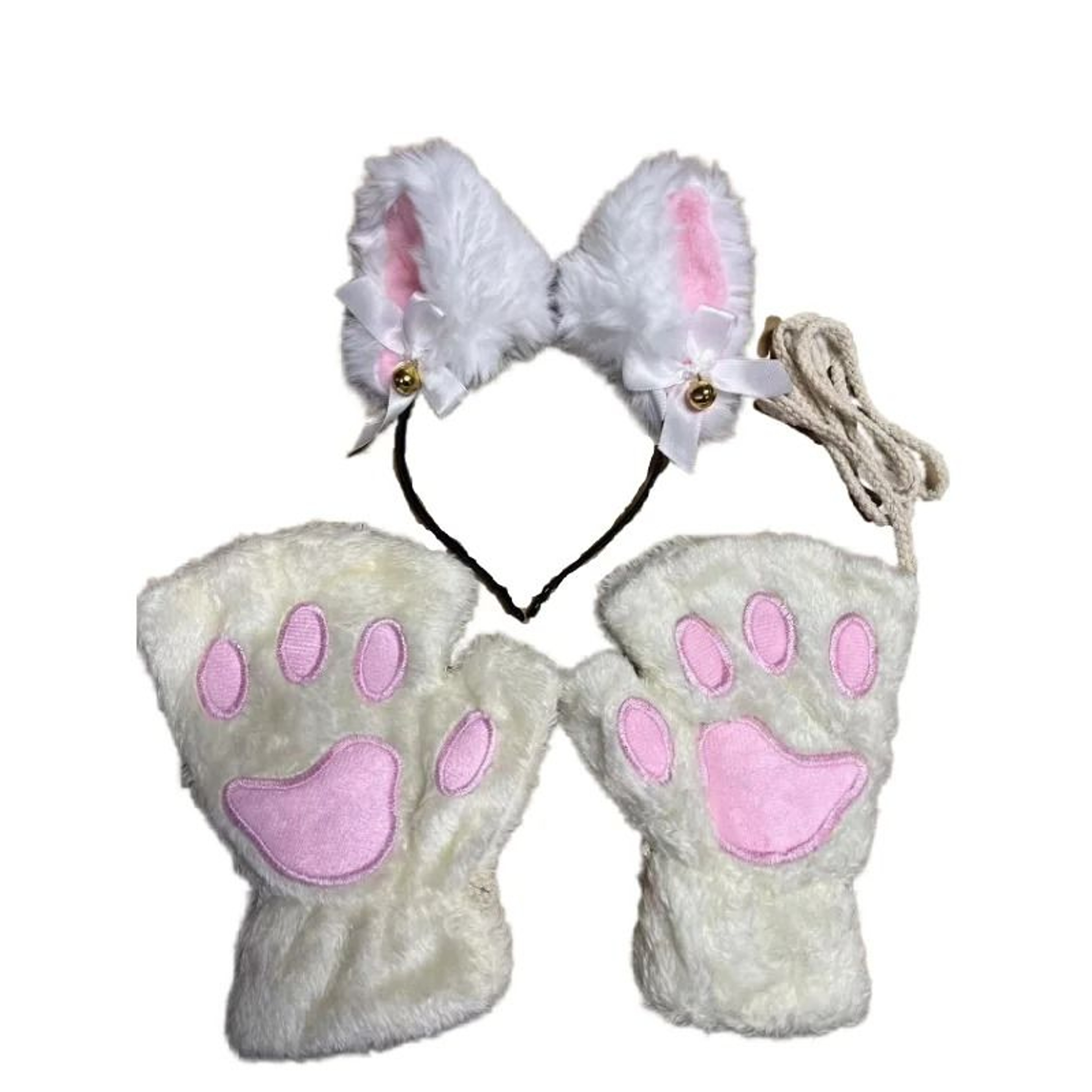 Cute Cartoon Cat Paw Winter Gloves With Bell Headband And Cat Ear Accessories Set 9