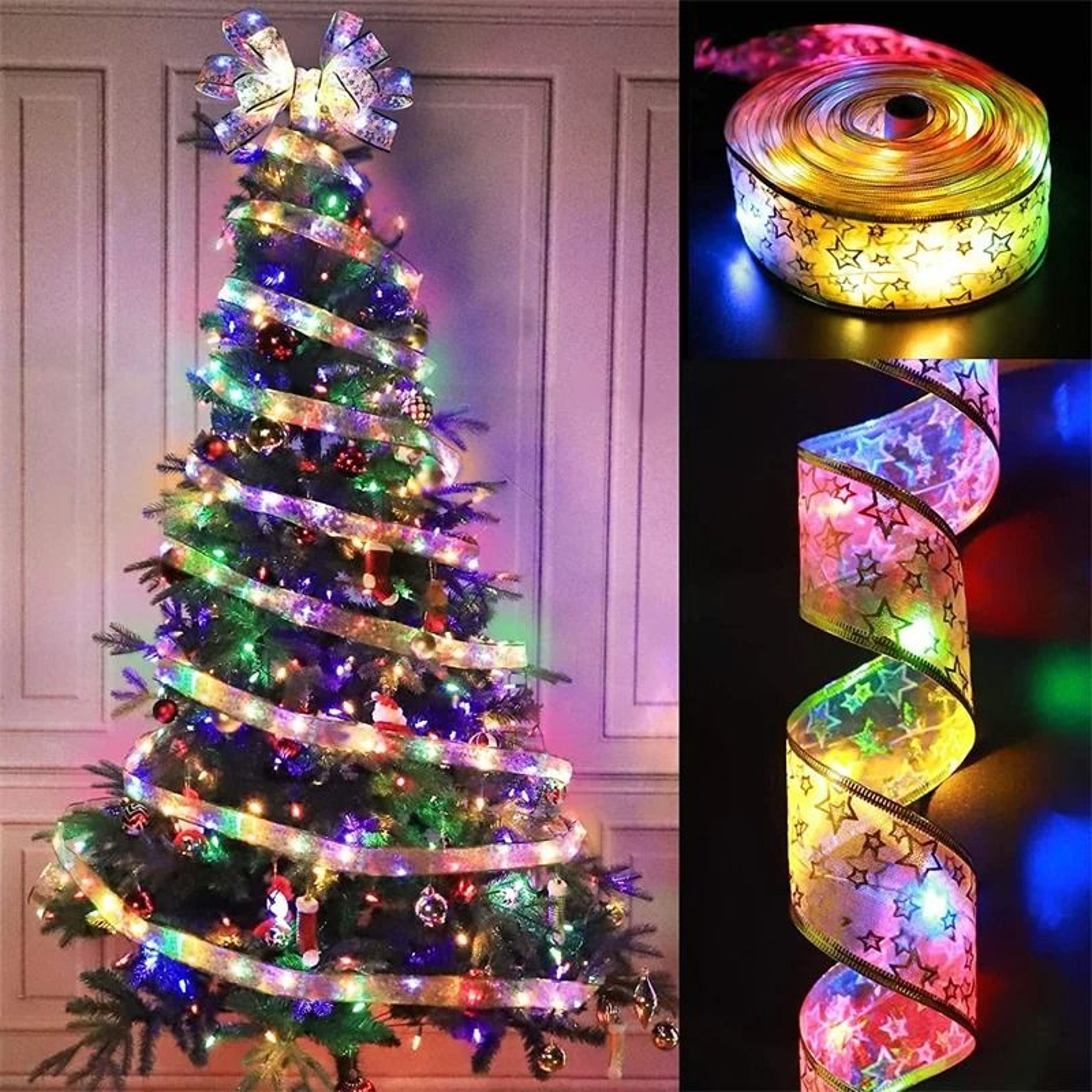 Christmas Ribbon Fairy Light String For Holiday Home Decorations 6
