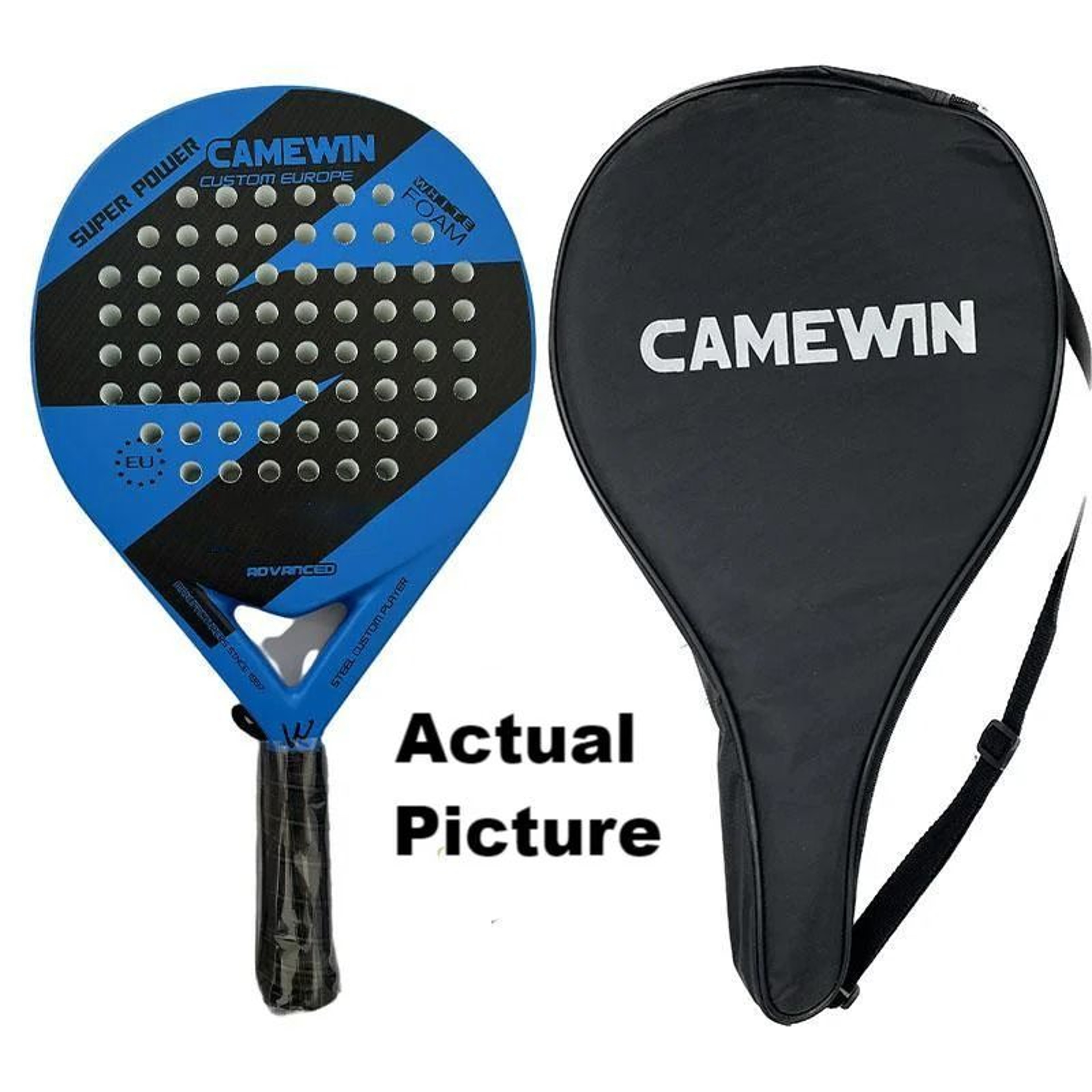 Blue And White Carbon Fiber Beach Sports Tennis Racquet With EVA Core 7