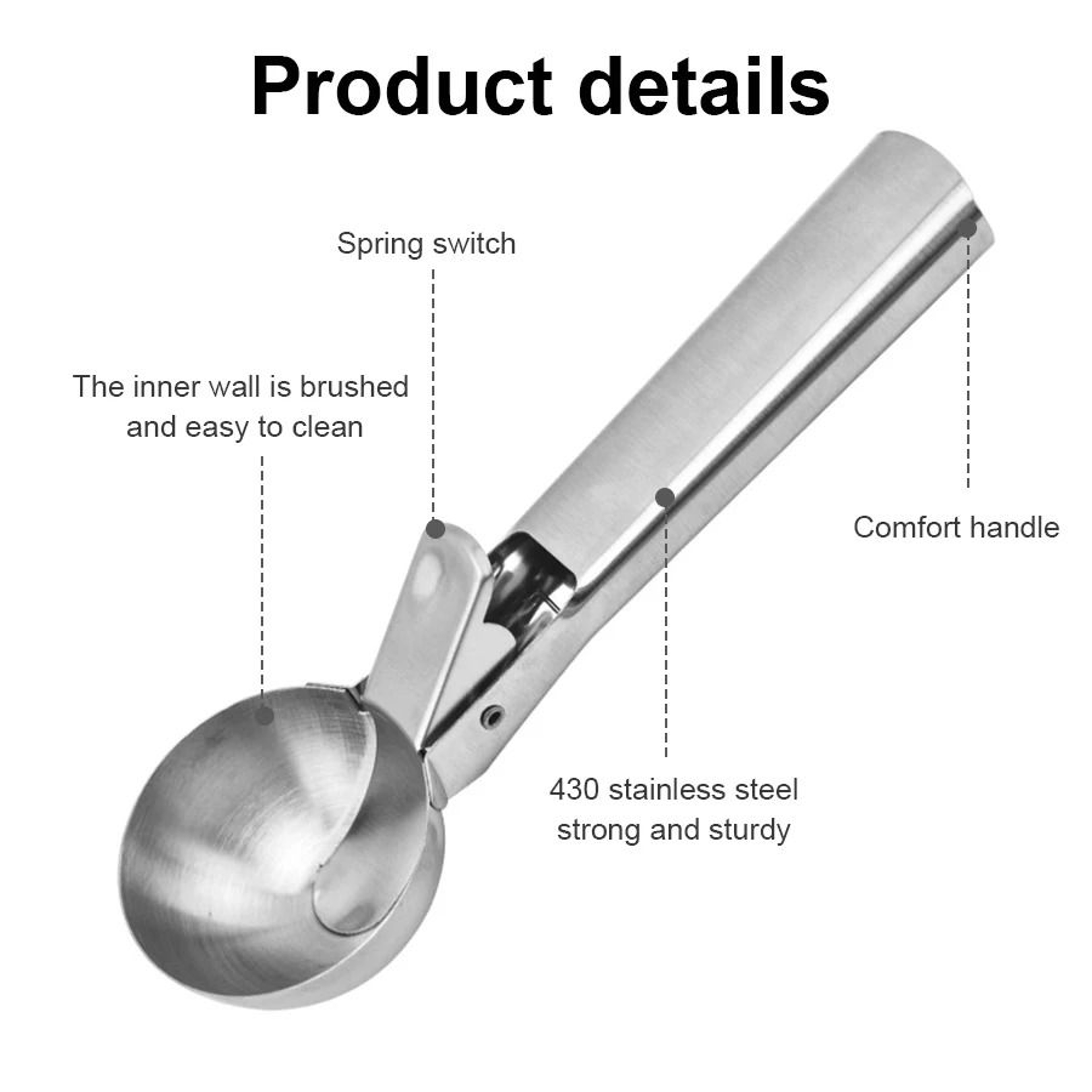 Stainless Steel Dual Purpose Ice Cream And Fruit Scoop 3