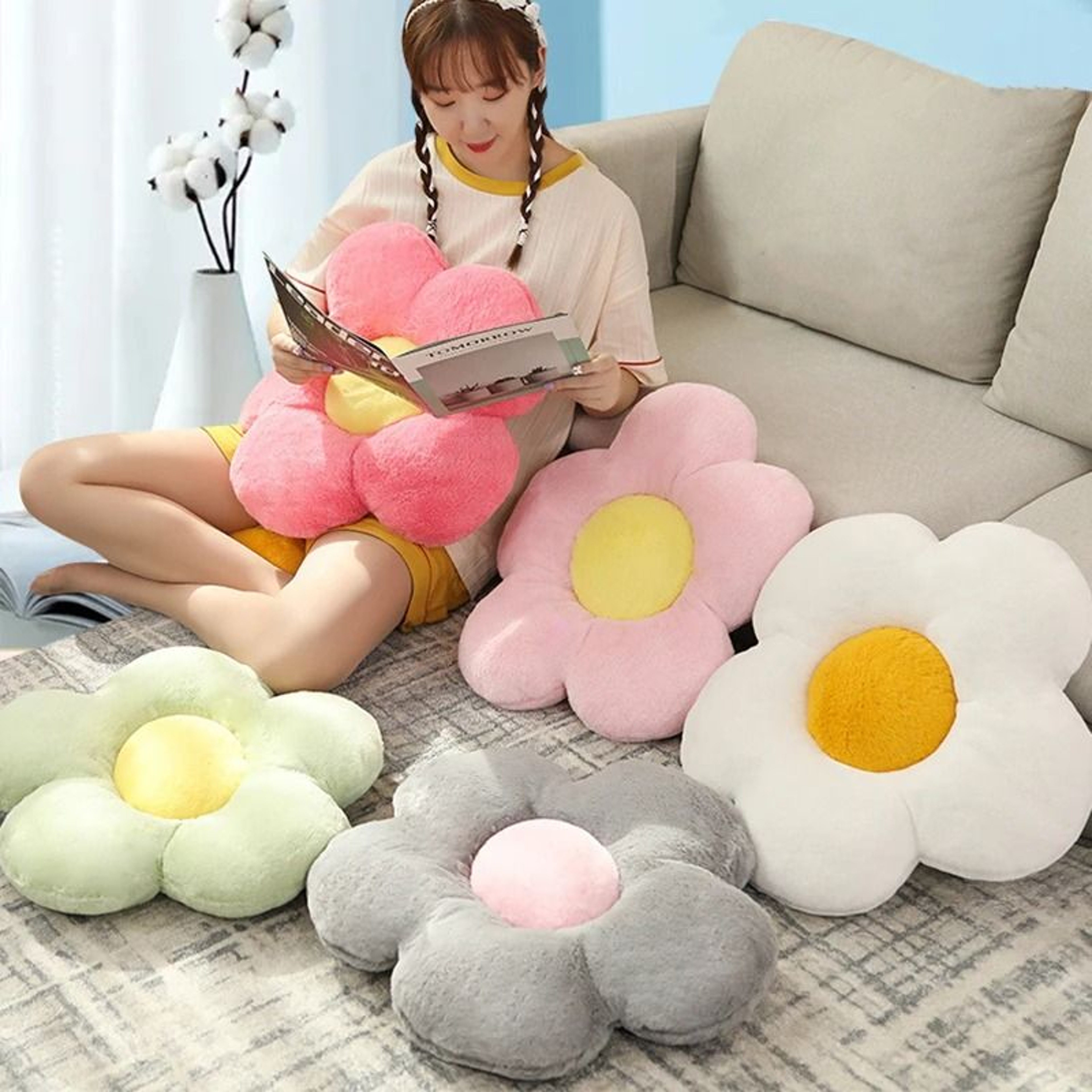 Soft Plush Five Petal Flower Cushion For Bedroom Decor And Cozy Seating 3