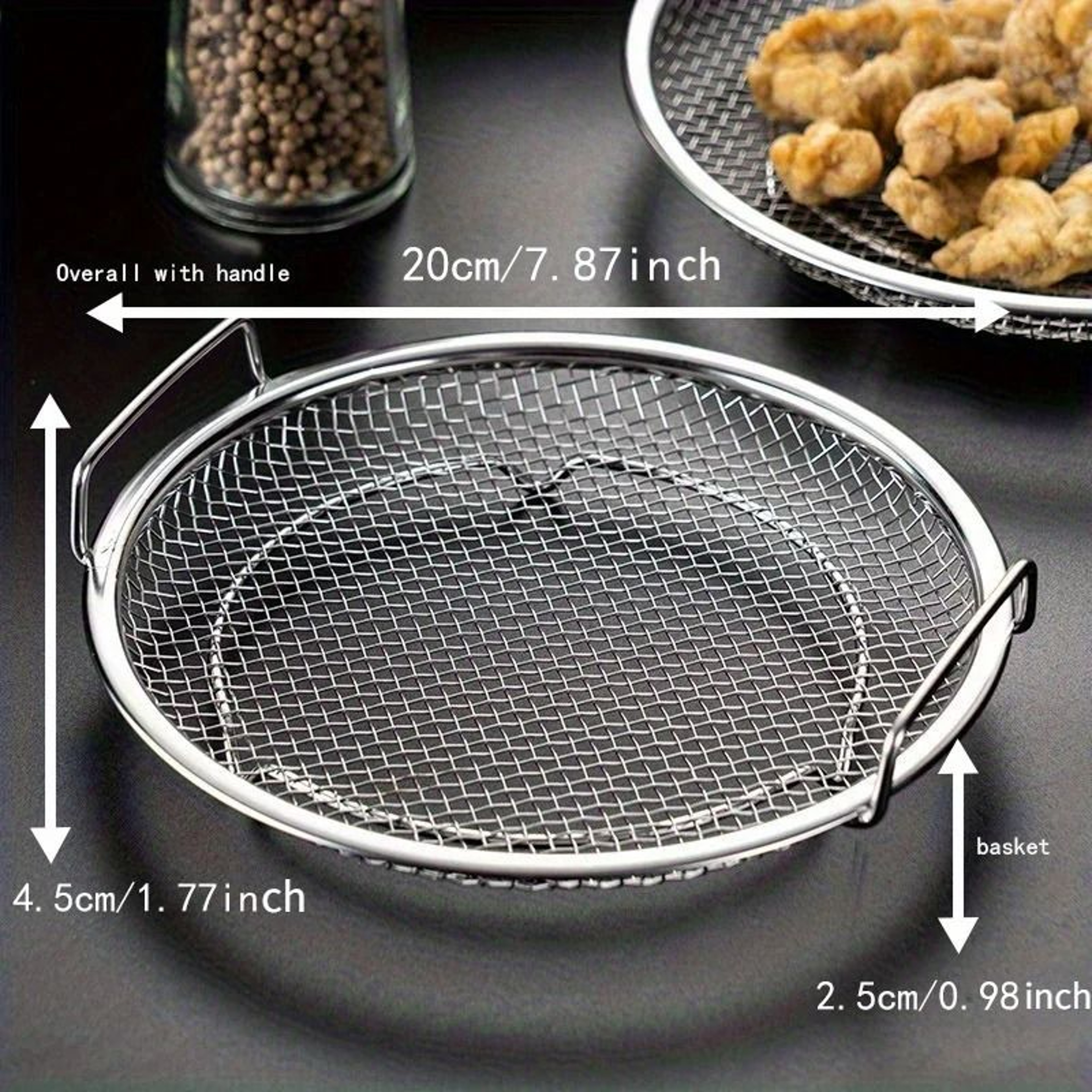 Stainless Steel Reusable Round Mesh Basket For Frying Grilling And Kitchen Straining 7