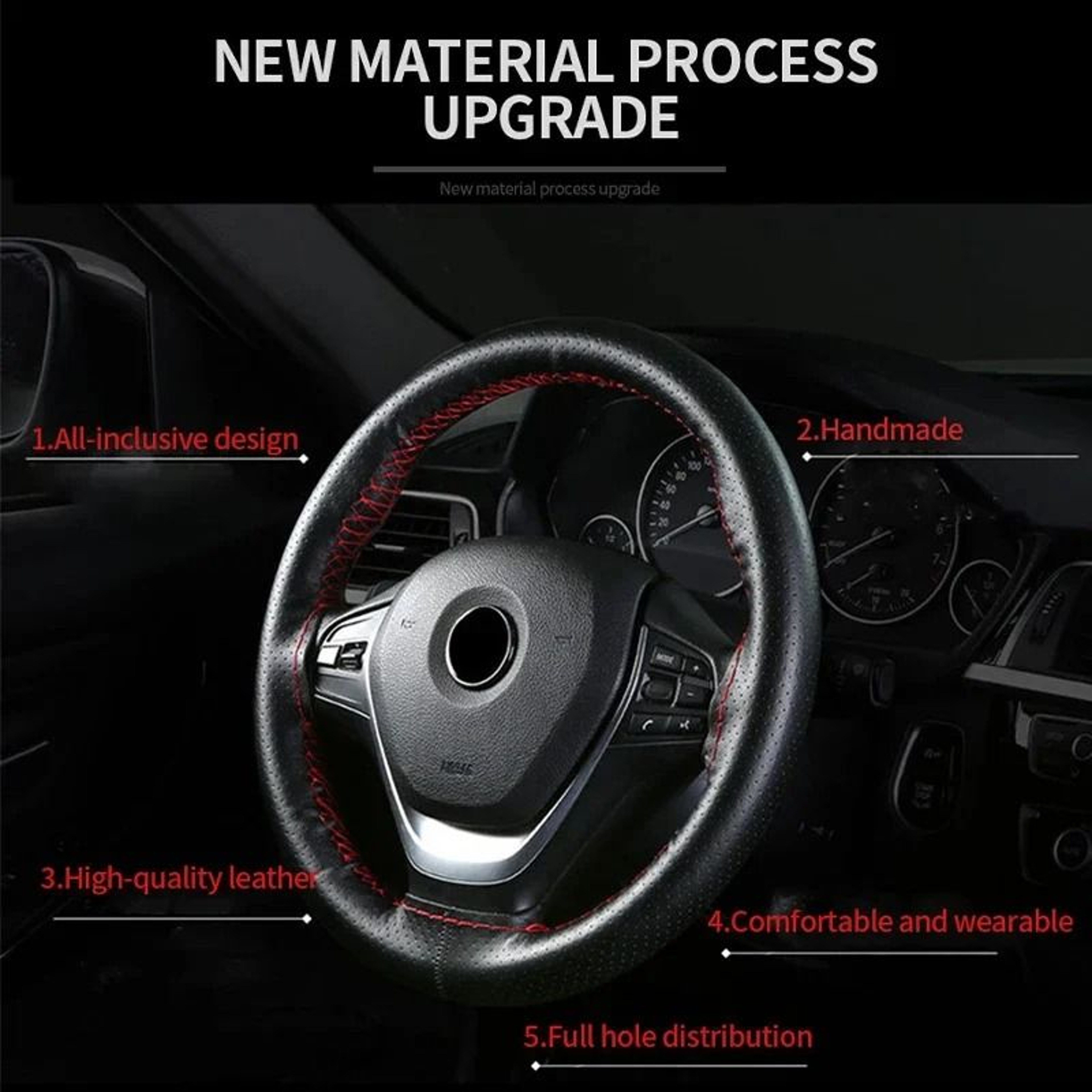 Genuine Leather Steering Wheel Cover With Braided Grip And Anti Scratch Protection 2