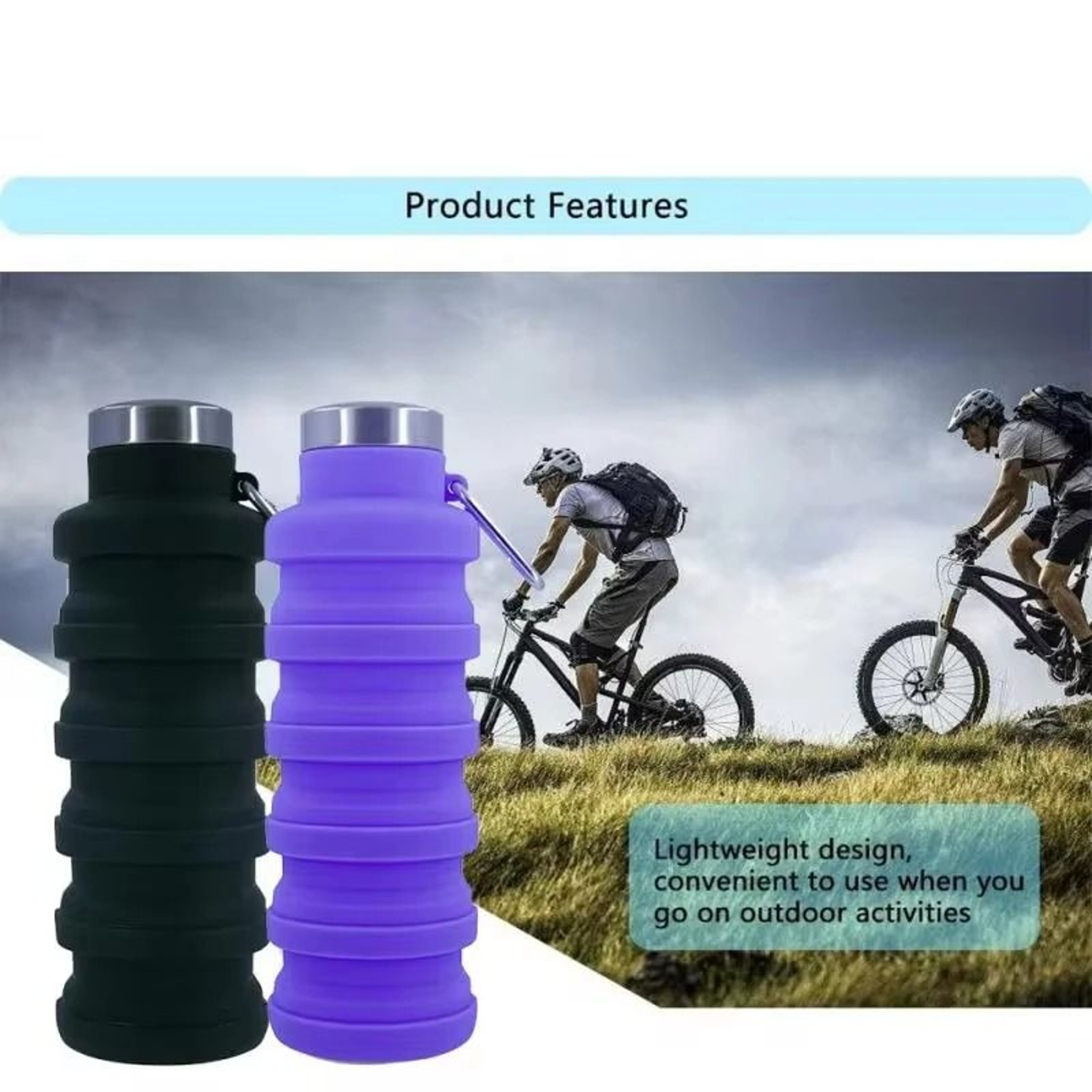 Collapsible Silicone Water Bottle With Folding Design For Outdoor Hiking And Travel 1