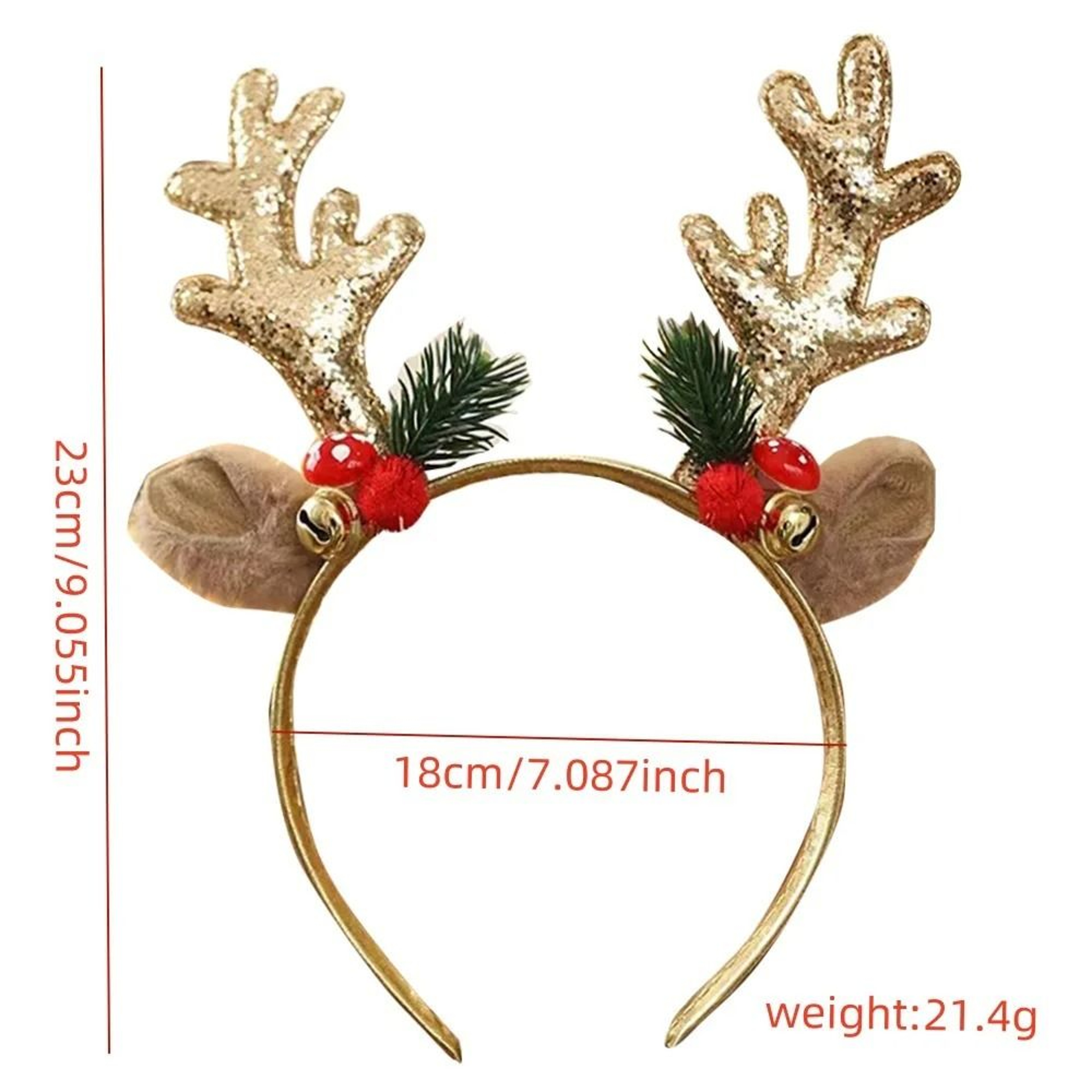 Gold Sequin Deer Horn Christmas Headband With Bells And Festive Holiday Accents 6