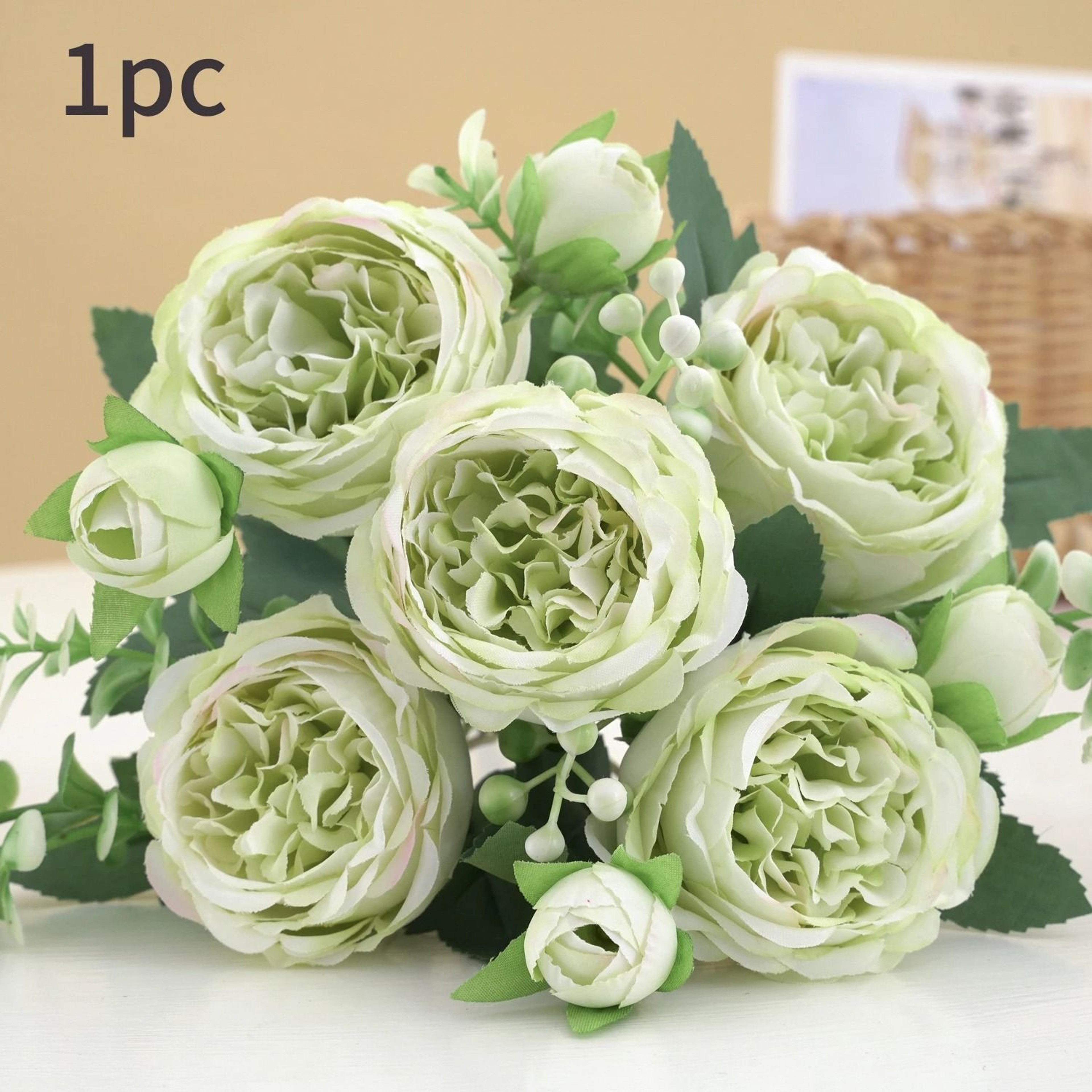 Rose Pink Silk Peony Bouquet With 5 Large Heads And 4 Small Buds For Wedding And Home Decoration 8
