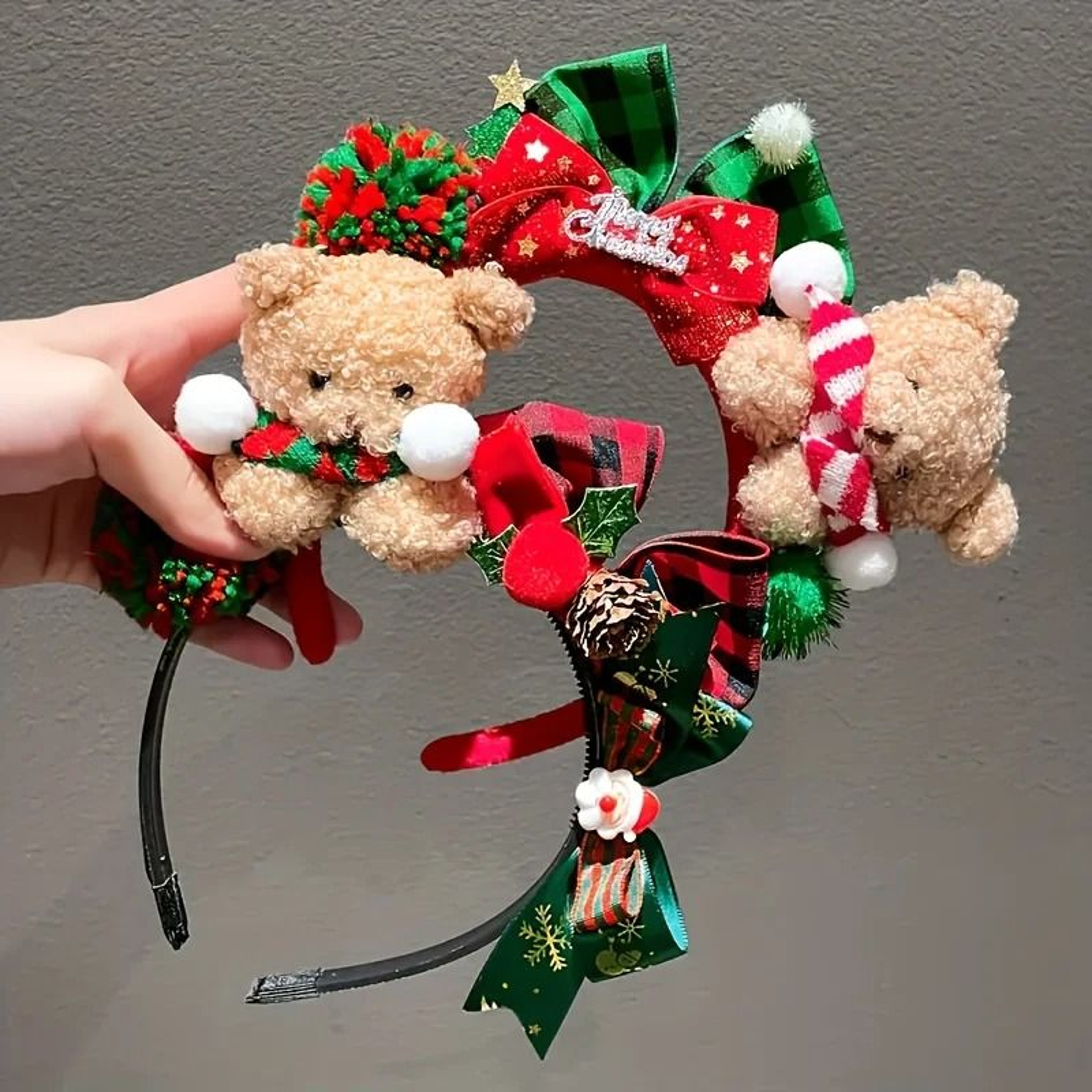 Christmas Bear Headband With Festive Bow Plush Holiday Hair Accessory For Women 1