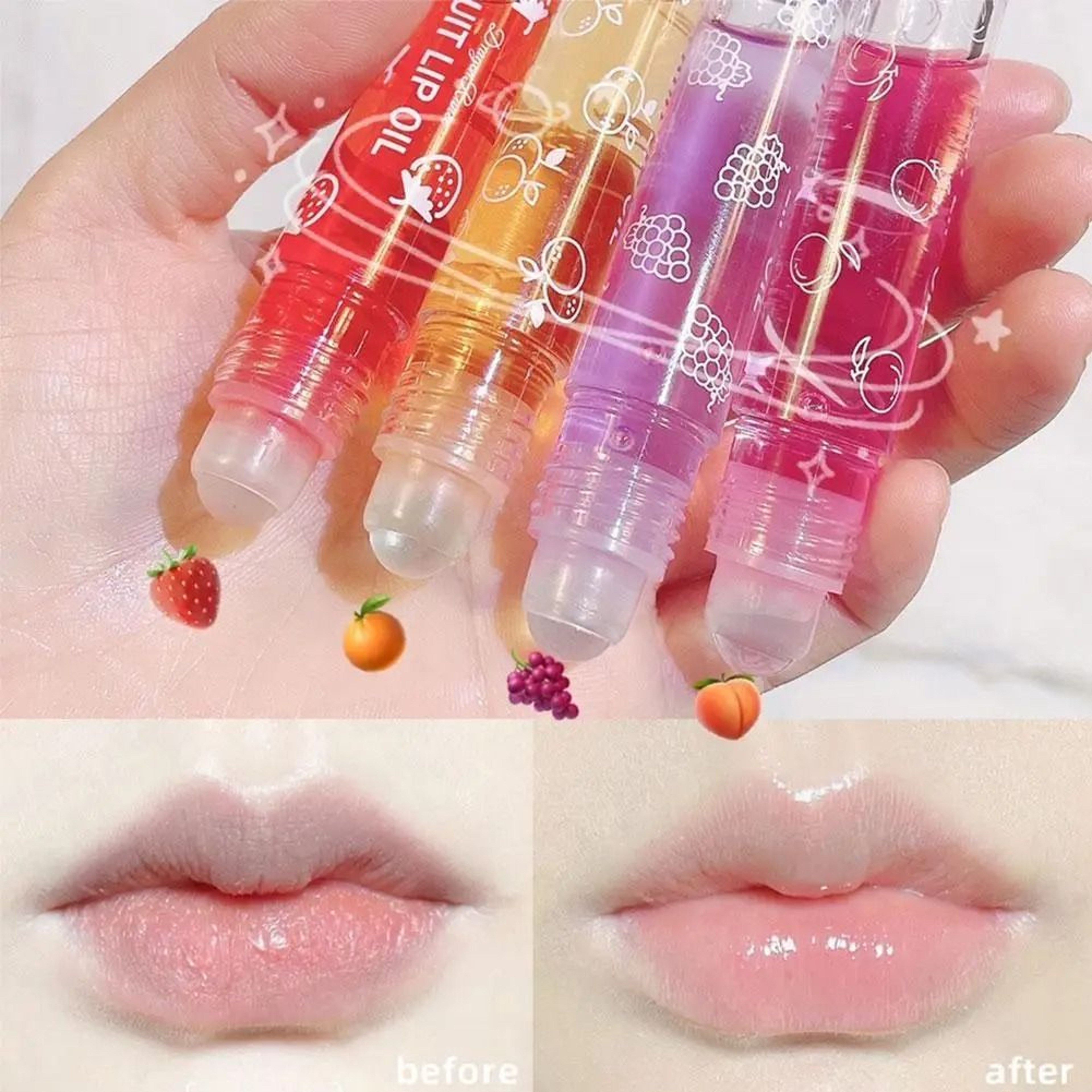 Roll On Fruit Essence Lip Balm Moisturizing Lip Oil Hydrating Gloss 3