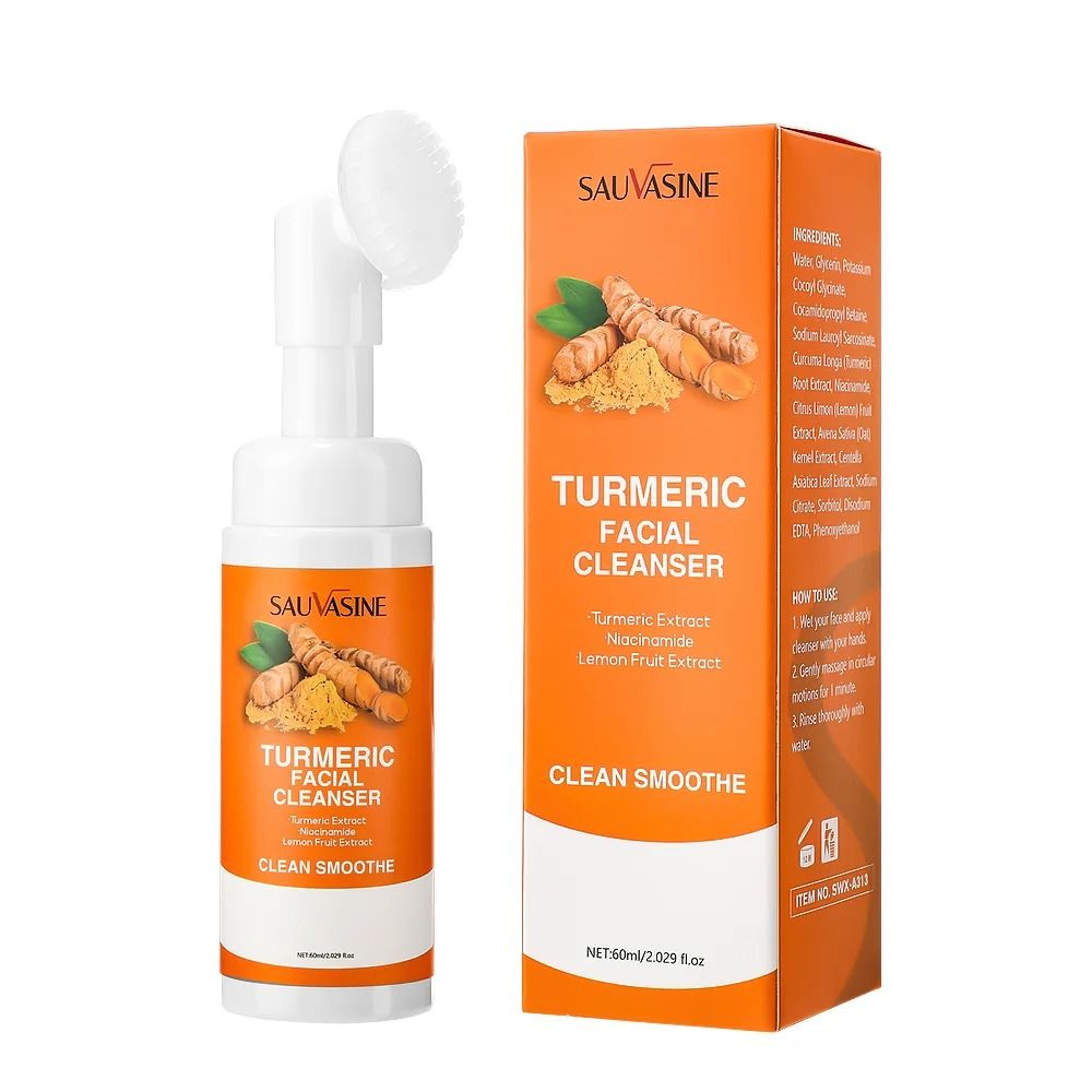 Turmeric Facial Cleanser Brightening Moisturizing Daily Foam With Brush 6