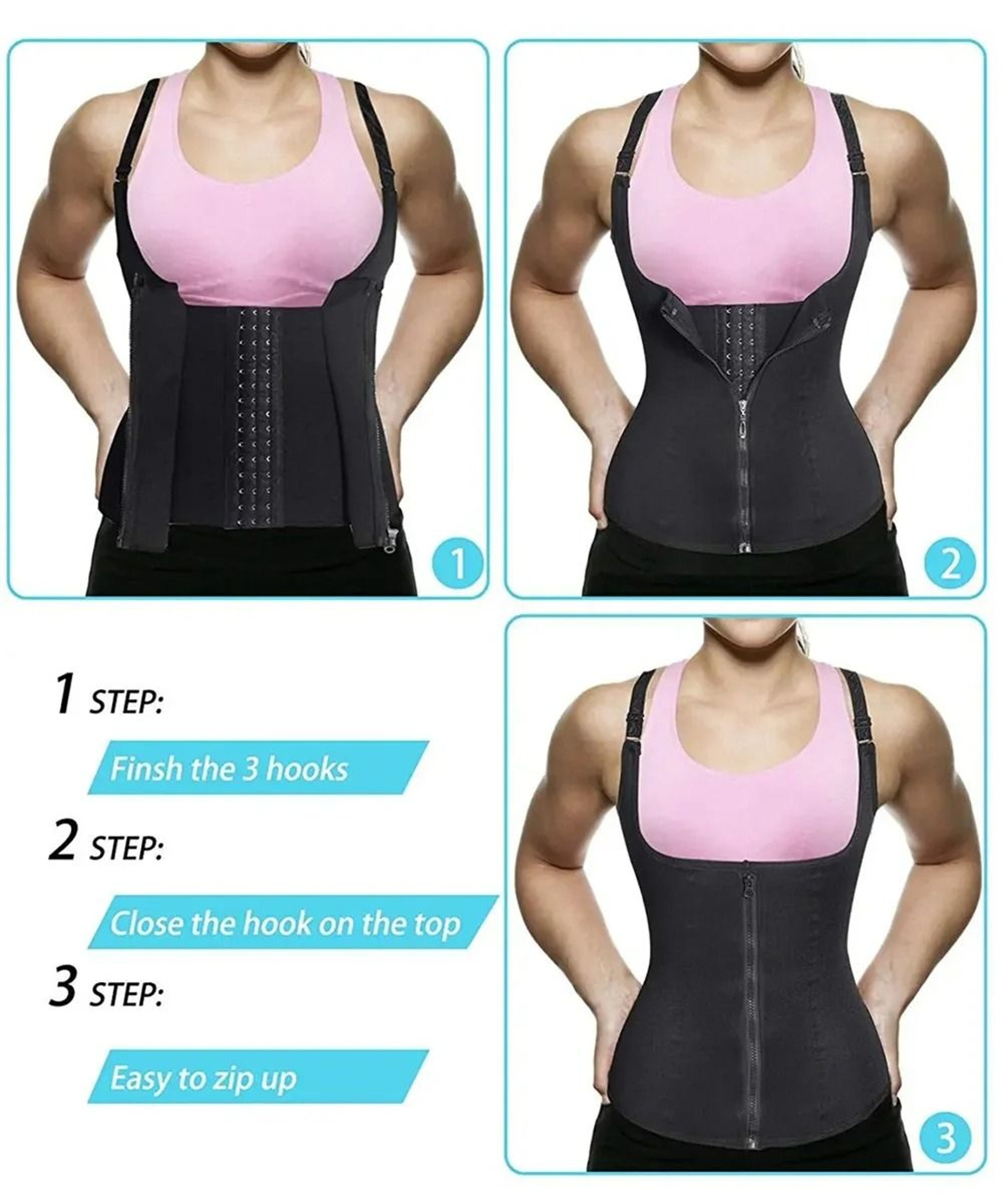 Waist Trainer Tank Top Zipper Tummy Control Sleeveless Body Shaper For Women 3