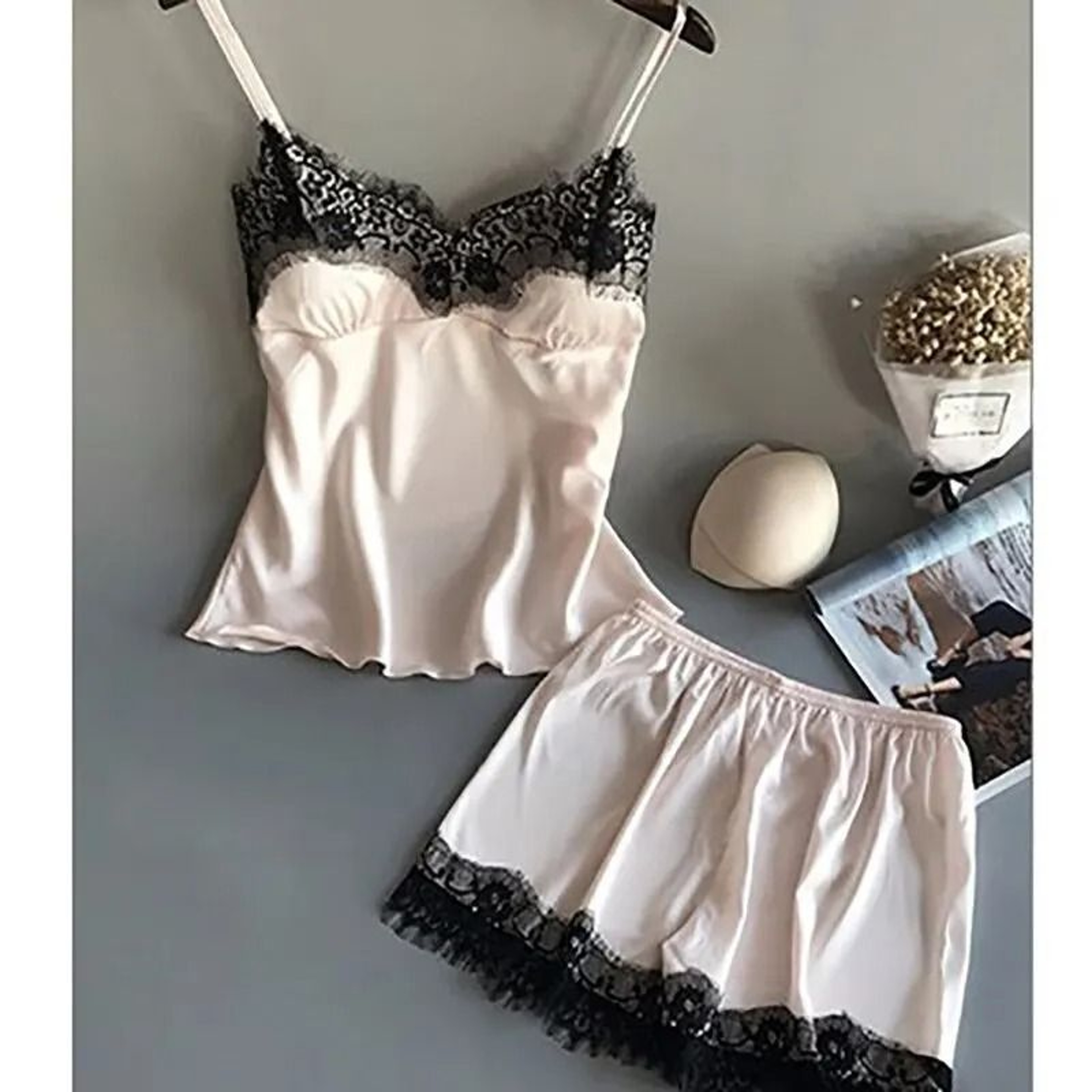 Elegant Lace VNeck Pajama Set For Women  Soft Sleepwear With Matching Shorts 3