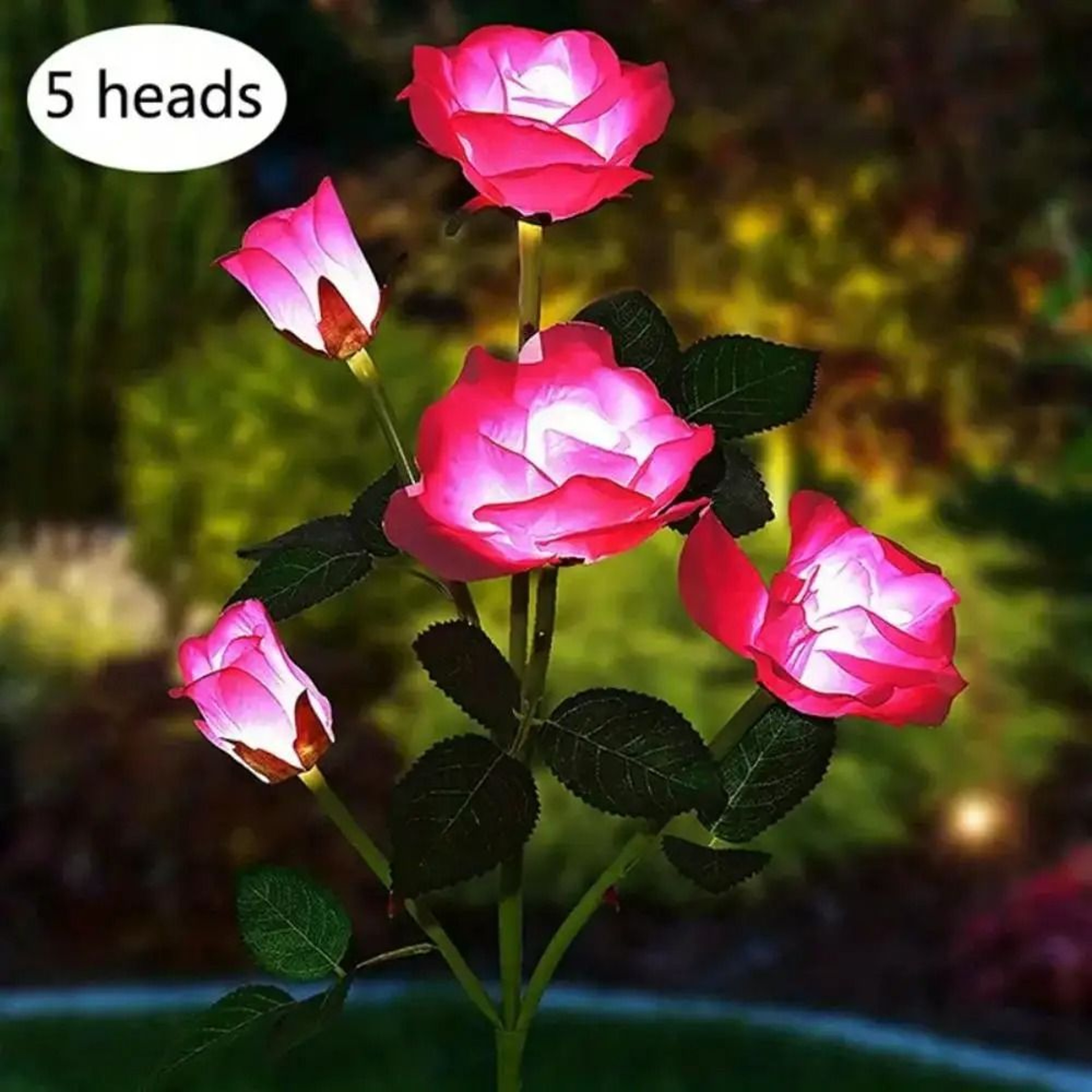 Solar Rose Garden Lights With 5 Illuminated Flower Heads  Waterproof Outdoor Decorative Yard  Patio 7