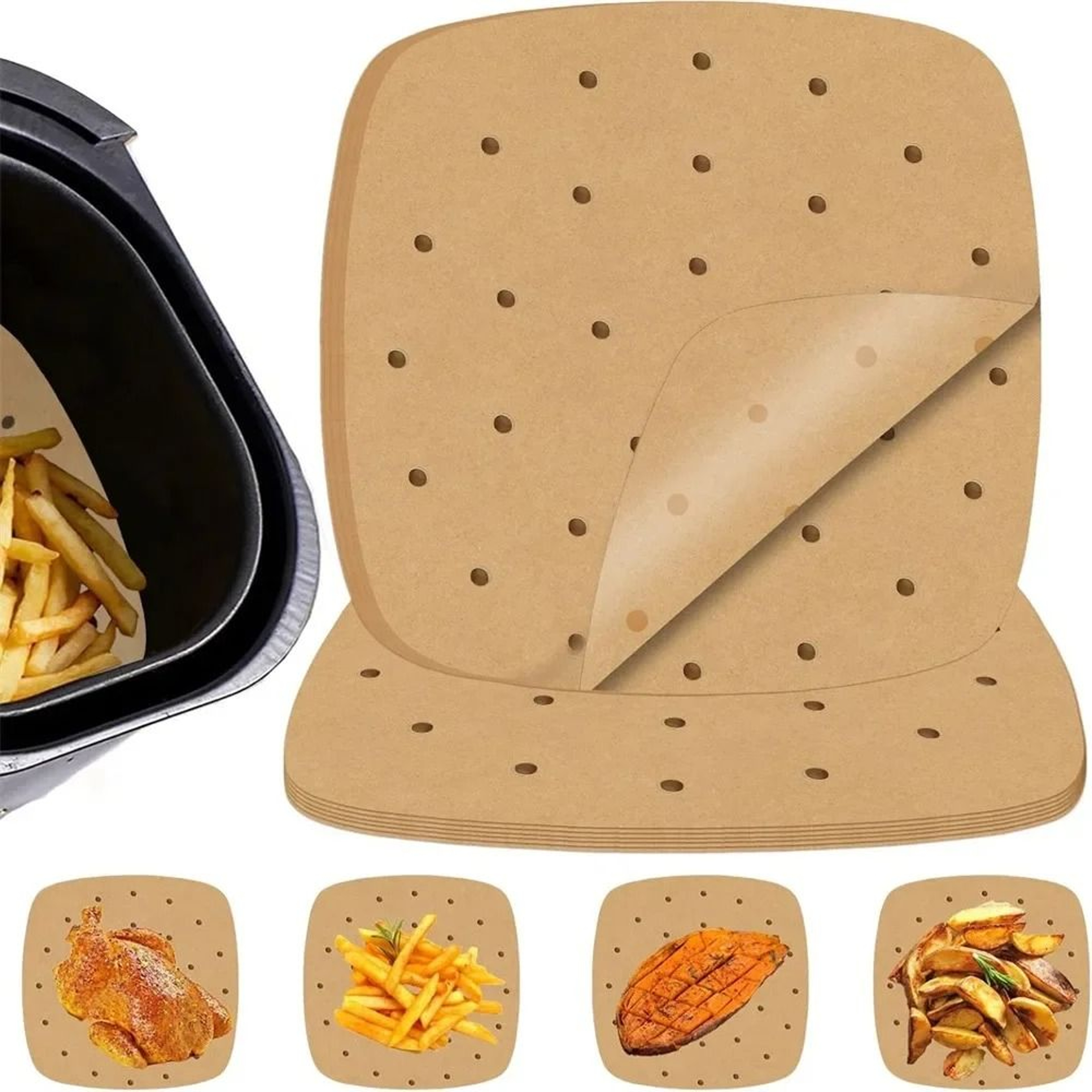 Air Fryer Parchment Paper Liners 100 Pack Disposable Square Perforated Liners 75 To 9 Inch 0