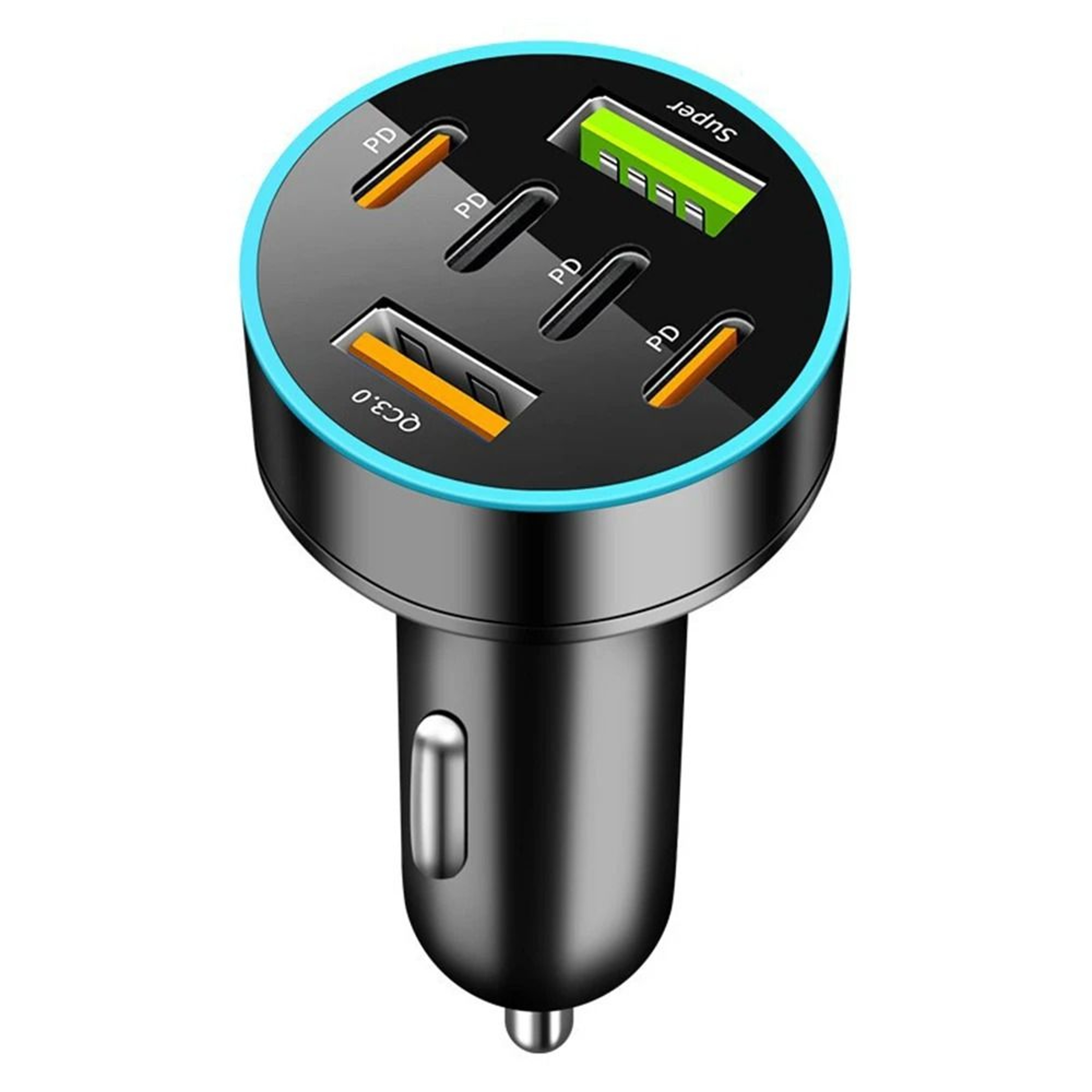 250W 5 Port Fast Charging Car Charger USB C And USB Adapter 6