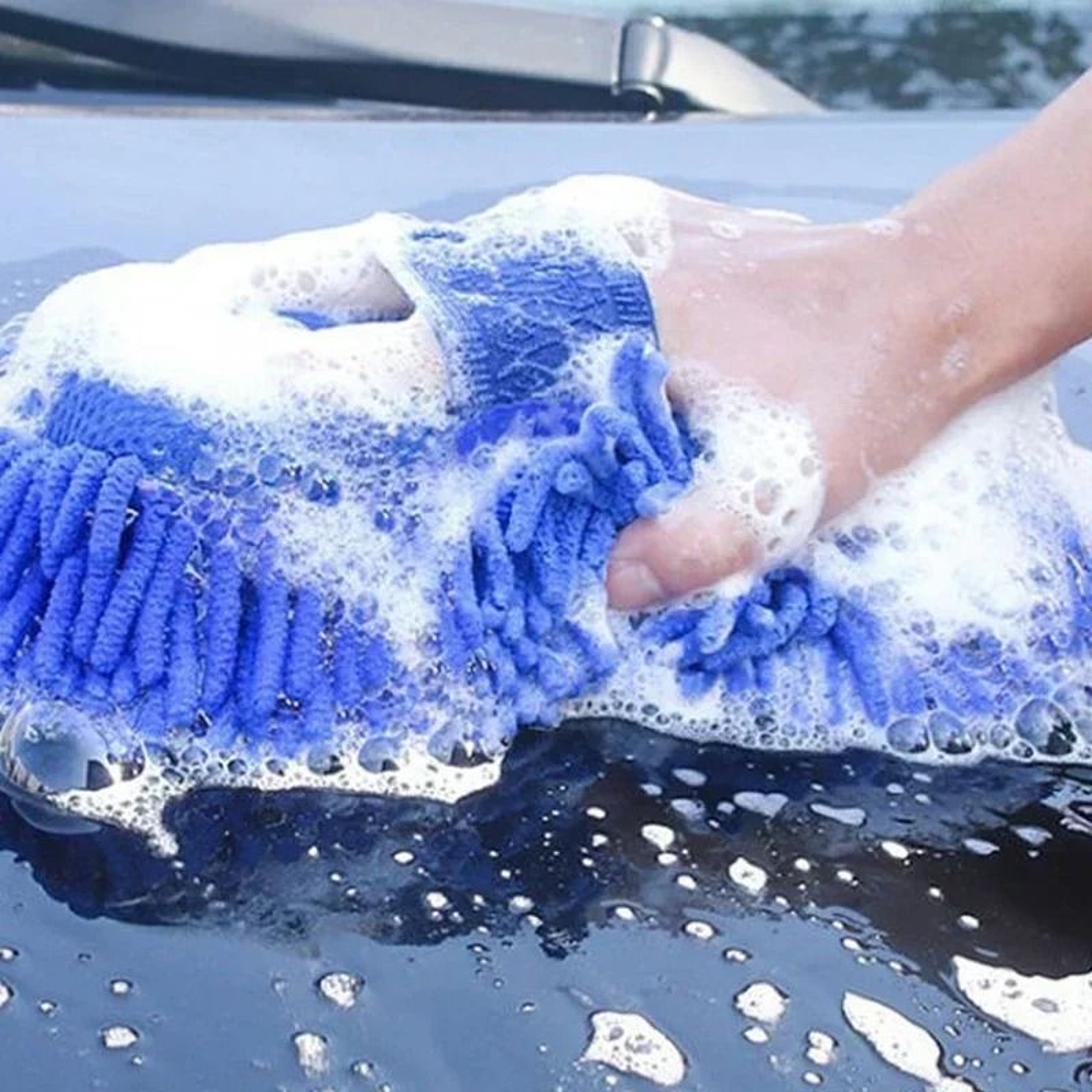 2 Pcs Blue Microfiber Chenille Car Wash Sponges Cleaning Pads 5
