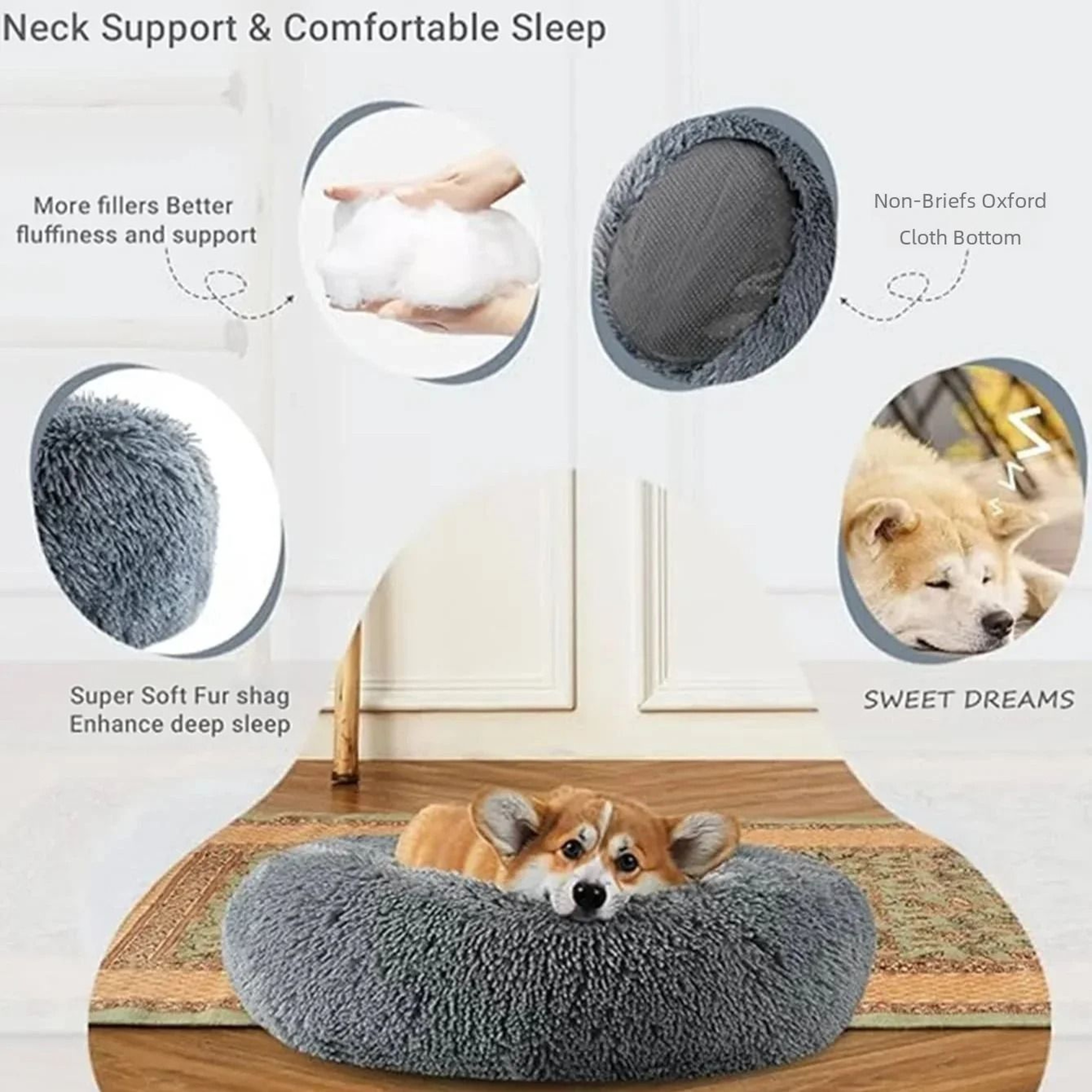 Round Plush Pet Bed For Dogs And Cats Winter Warm Sleeping Cushion 3