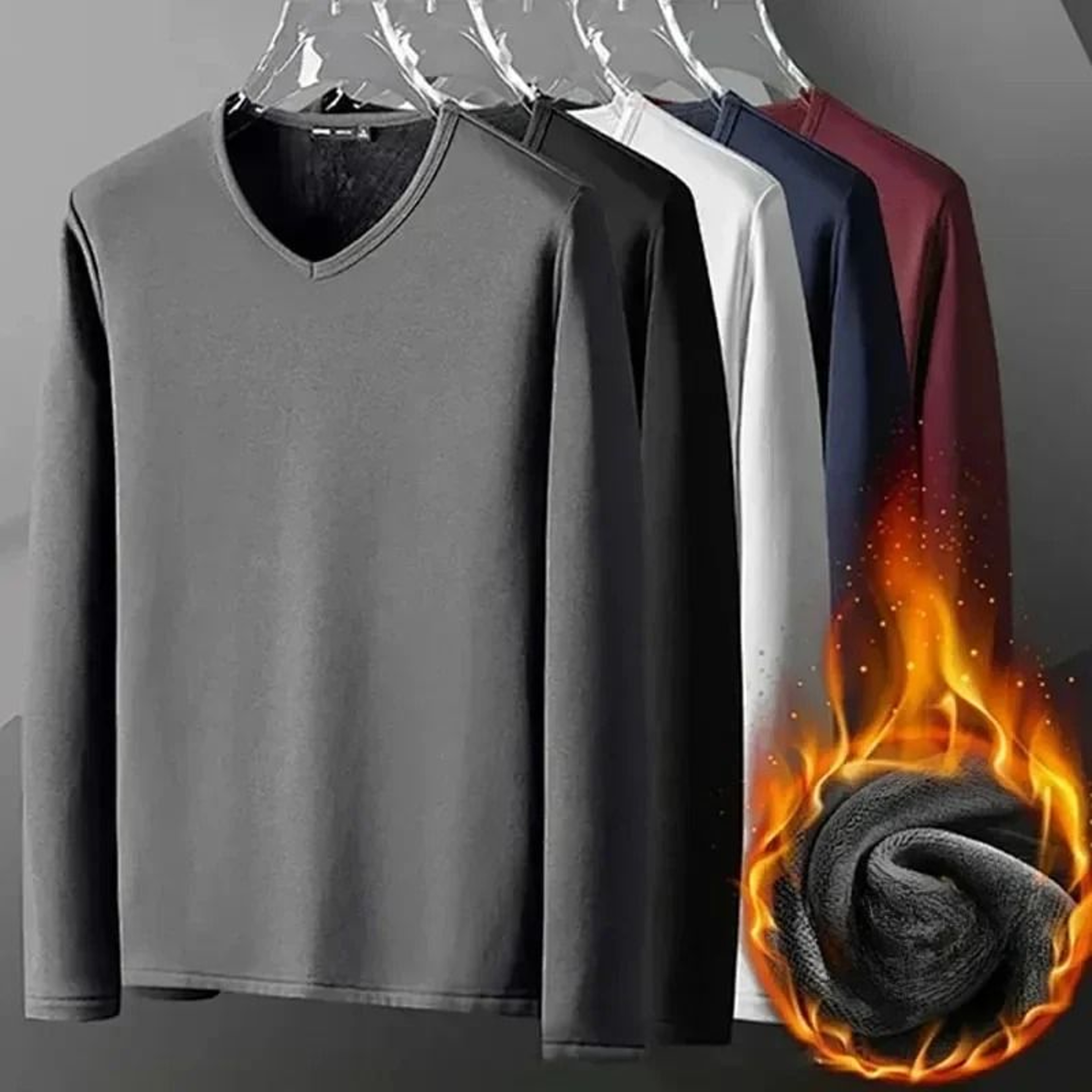 Men Plush Thermal Long Sleeve T Shirt Plus Velvet Fleece Lined Winter Base Layer Top 0