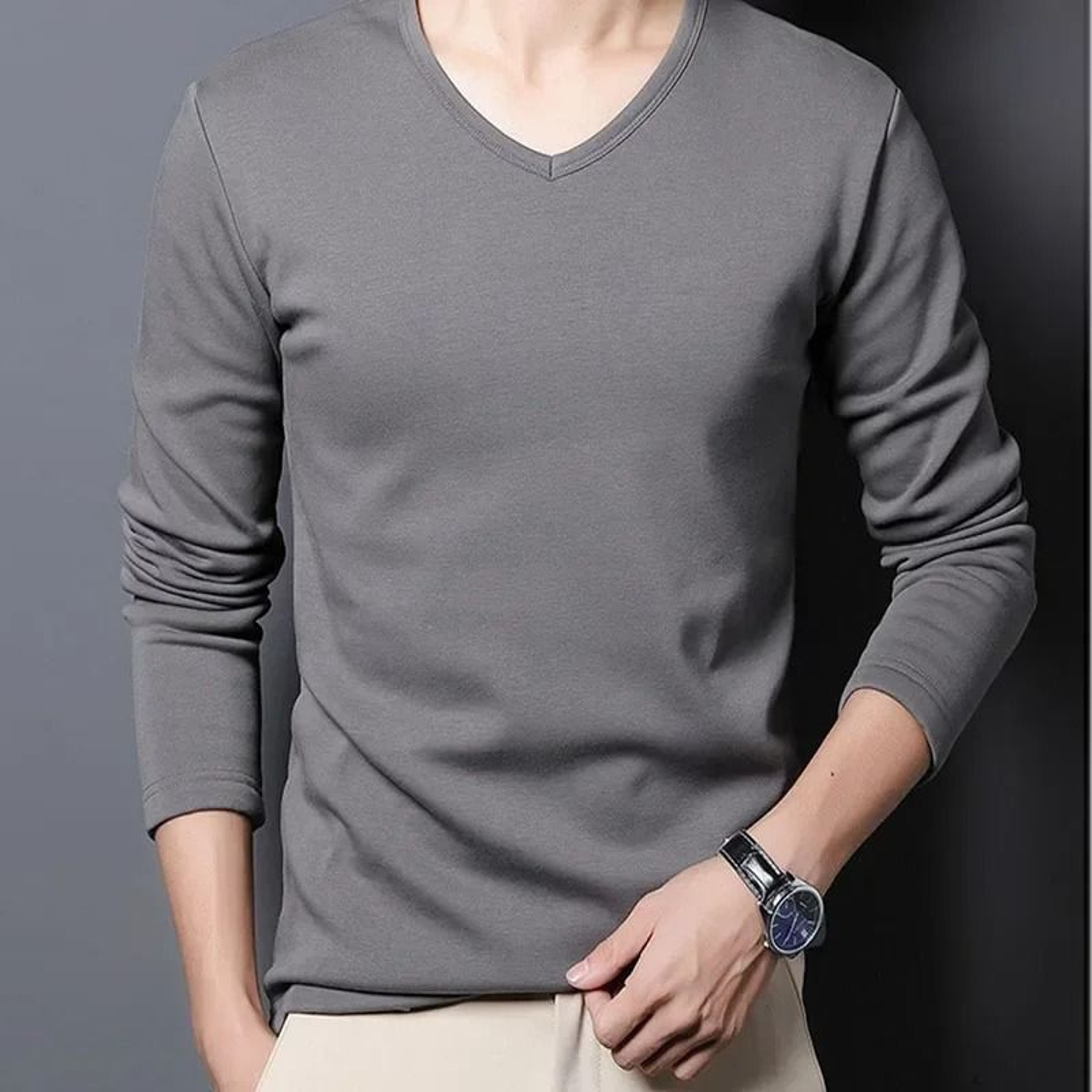 Men Plush Thermal Long Sleeve T Shirt Plus Velvet Fleece Lined Winter Base Layer Top 2