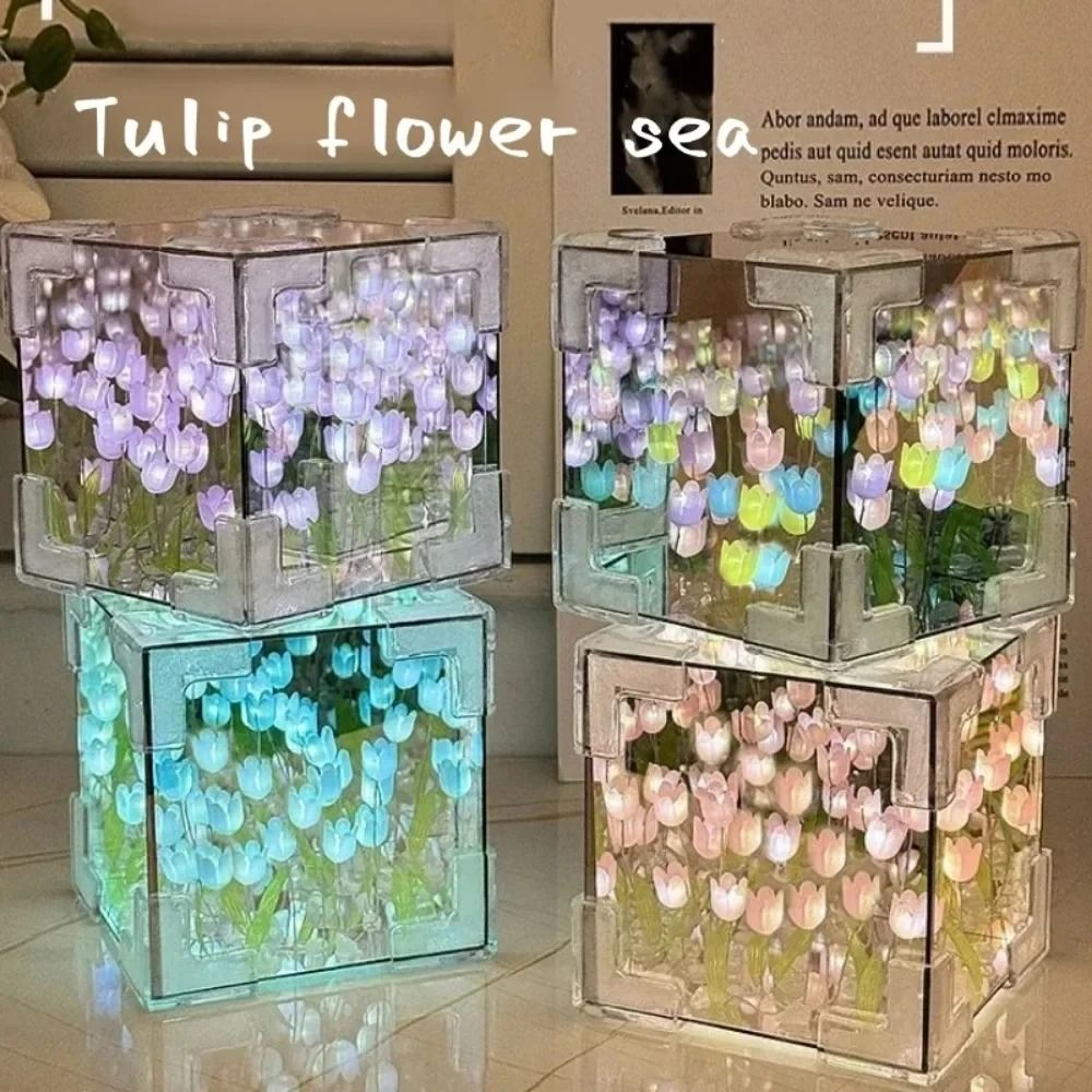DIY Tulip Mirror Cube Night Light Table Lamp 2