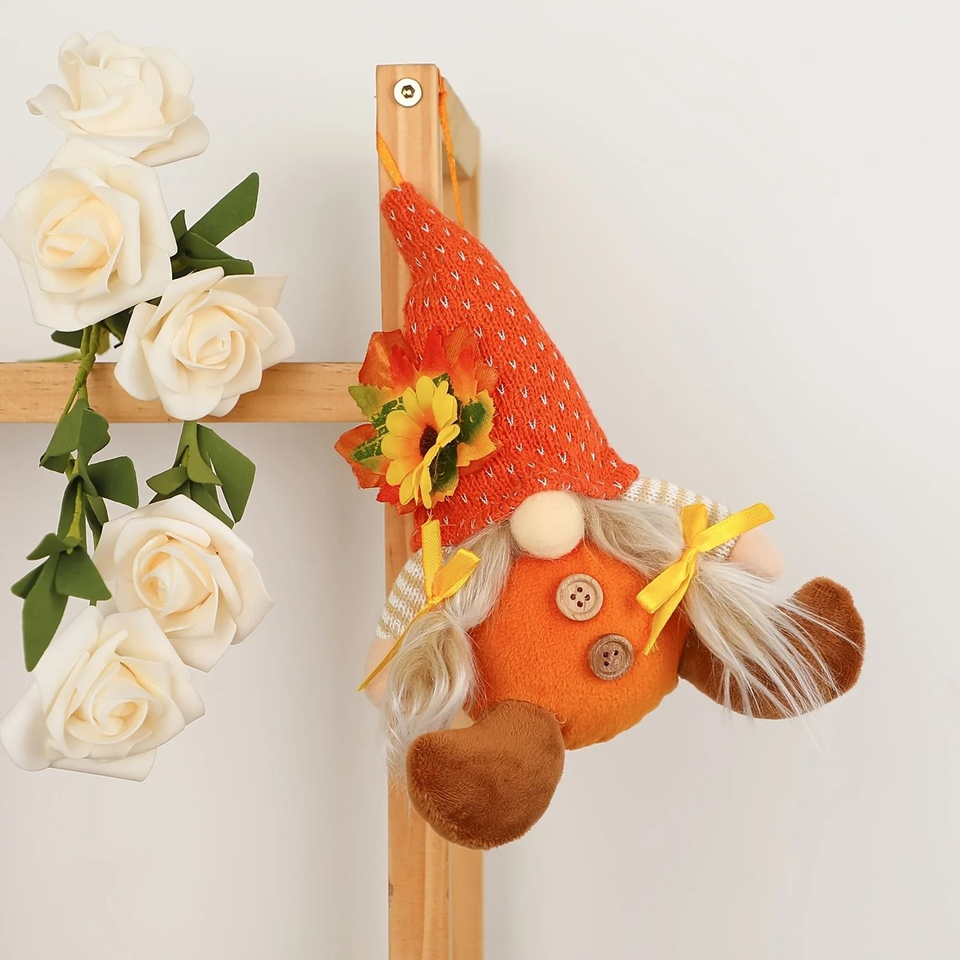 Rustic Autumn Harvest Scarecrow Decoration With Plaid And Sunflower Accents  Farmhouse Fall Decor 5