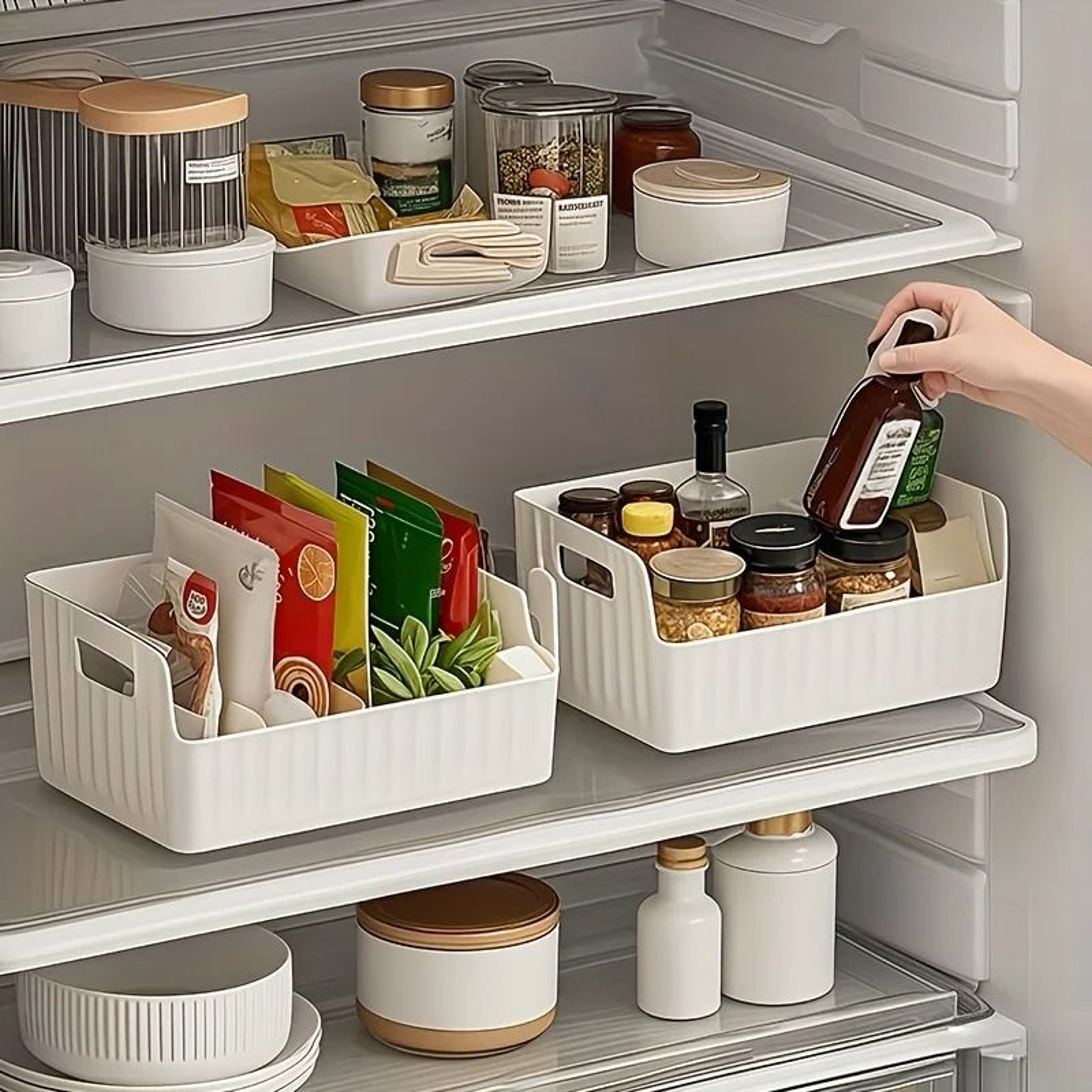 Clear Plastic Seasoning Storage Box With Adjustable Dividers Kitchen Organizer 2