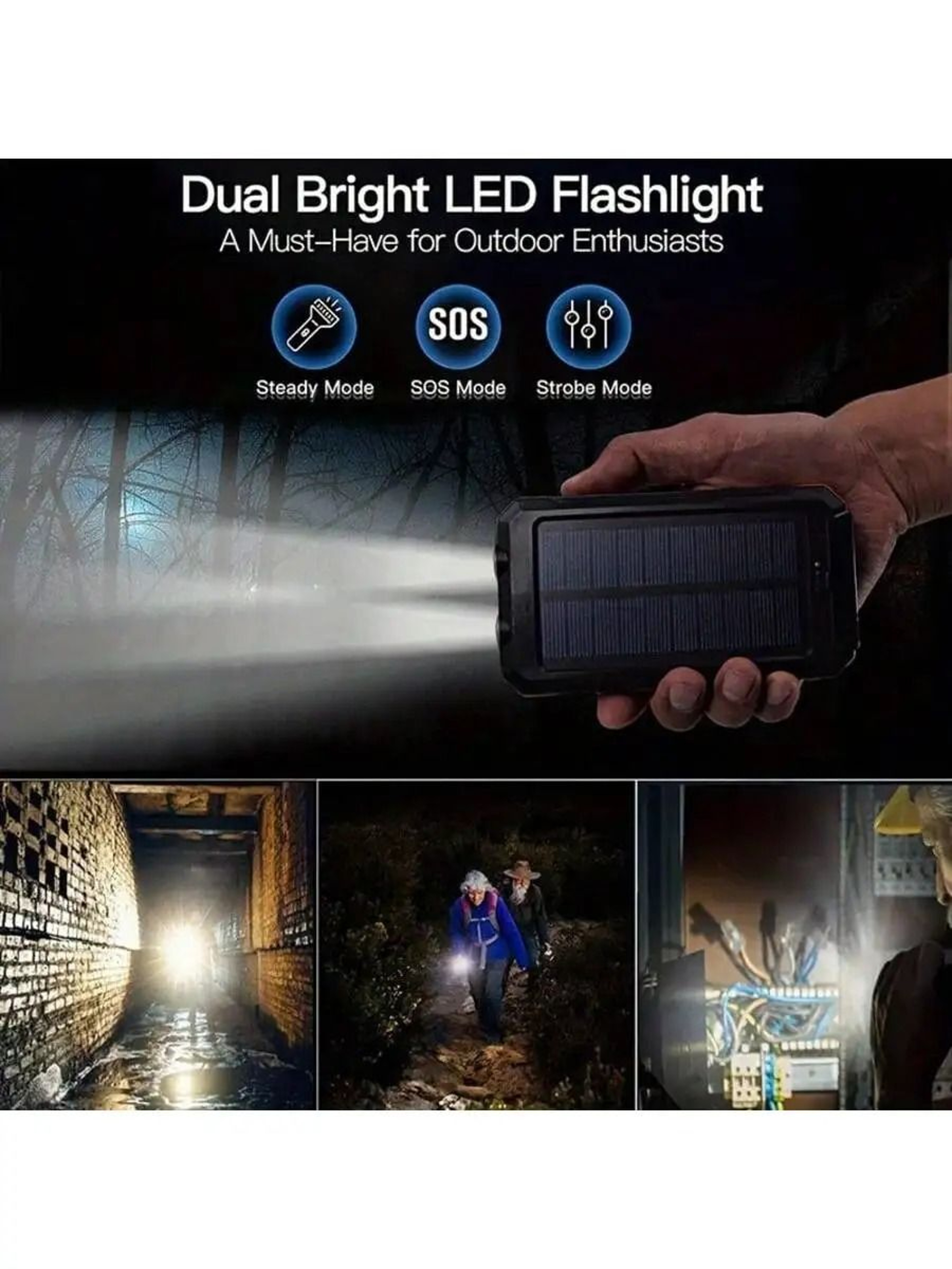 Solar Power Bank Portable Charger With Flashlight 20000mAh 2