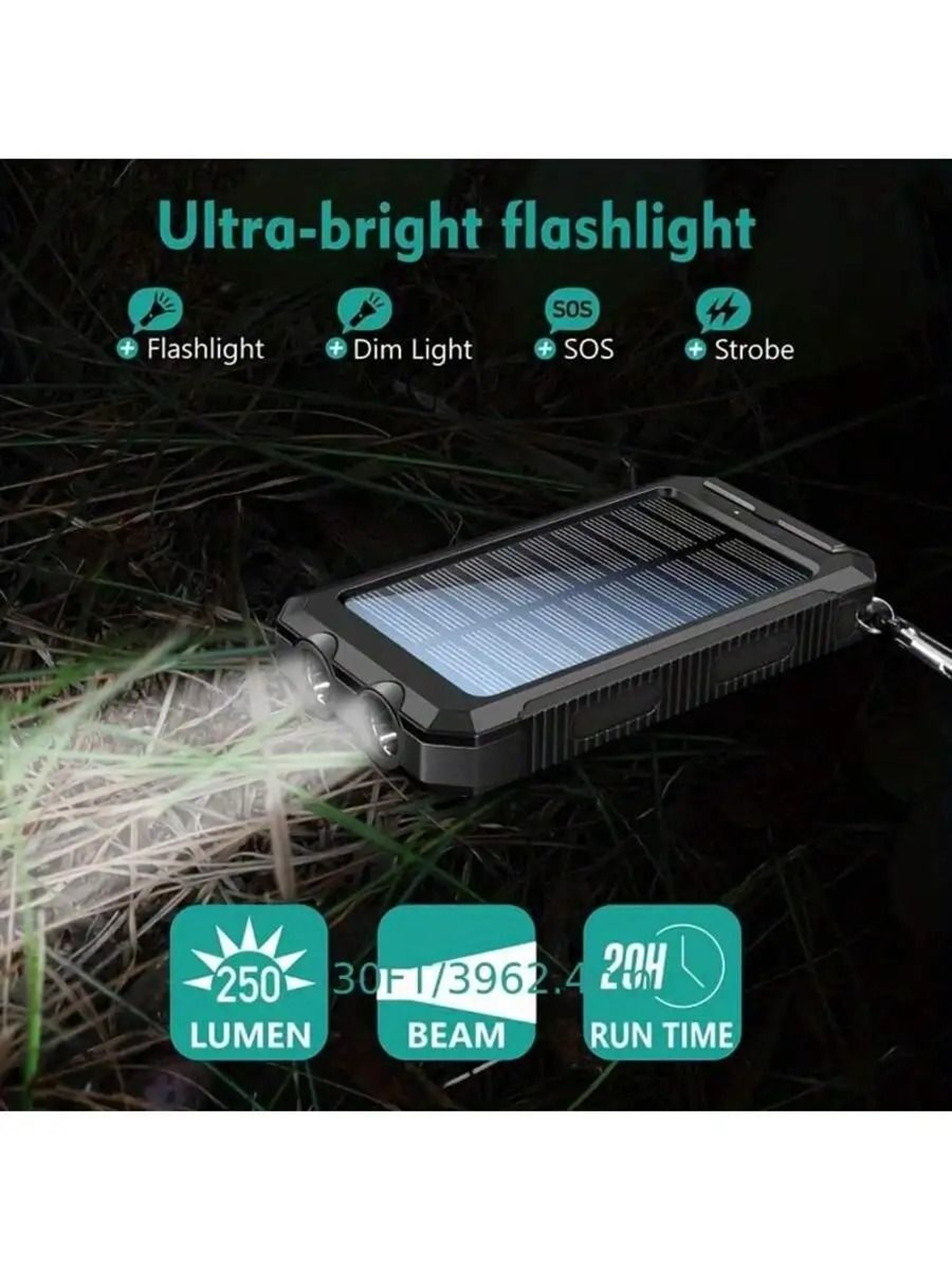 Solar Power Bank Portable Charger With Flashlight 20000mAh 4