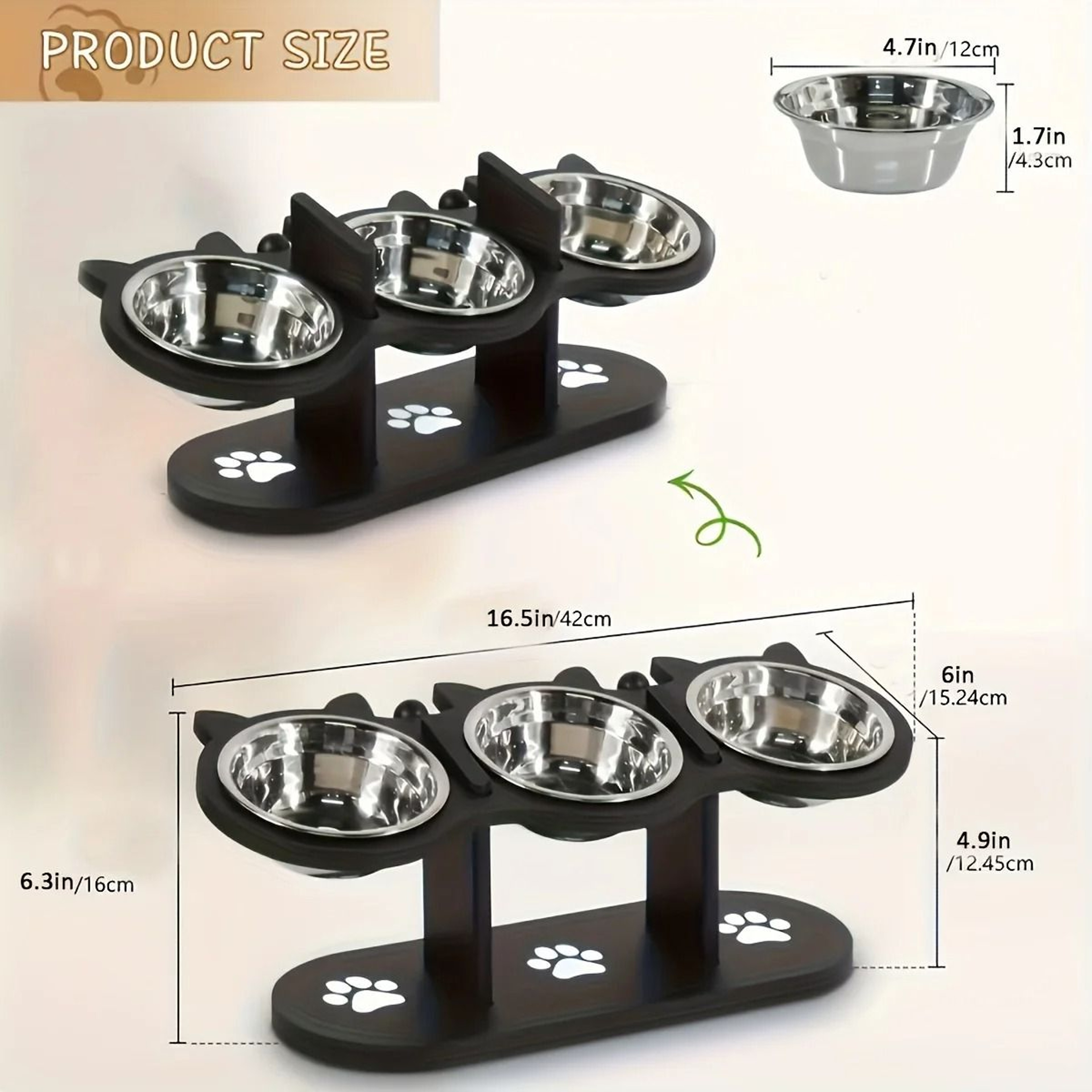 Elevated Tilted Cat Food Bowls With Wooden Stand And Stainless Steel Bowls 1