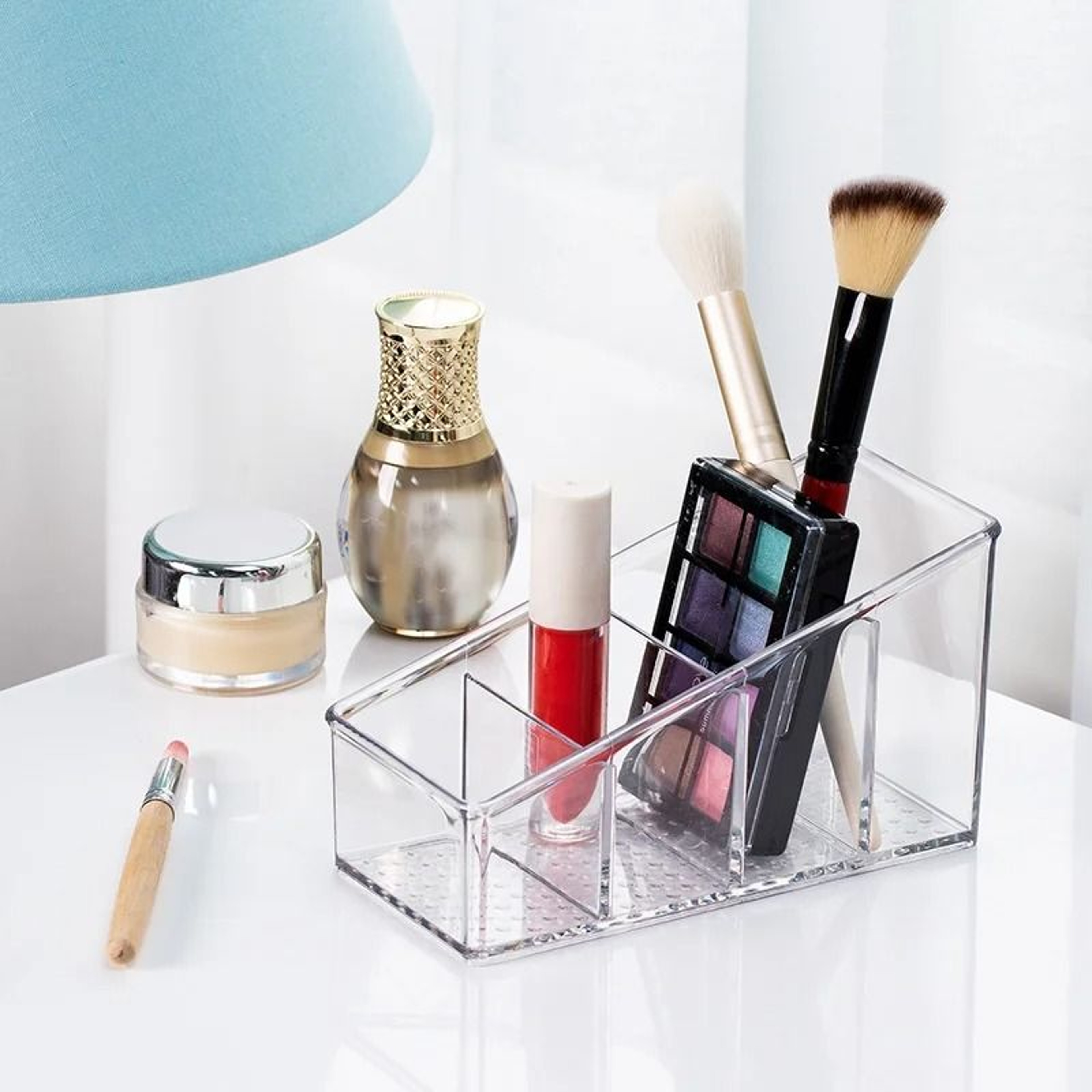 Clear Desktop Organizer Box With Four Compartments For Remote Phone And Cosmetics 3