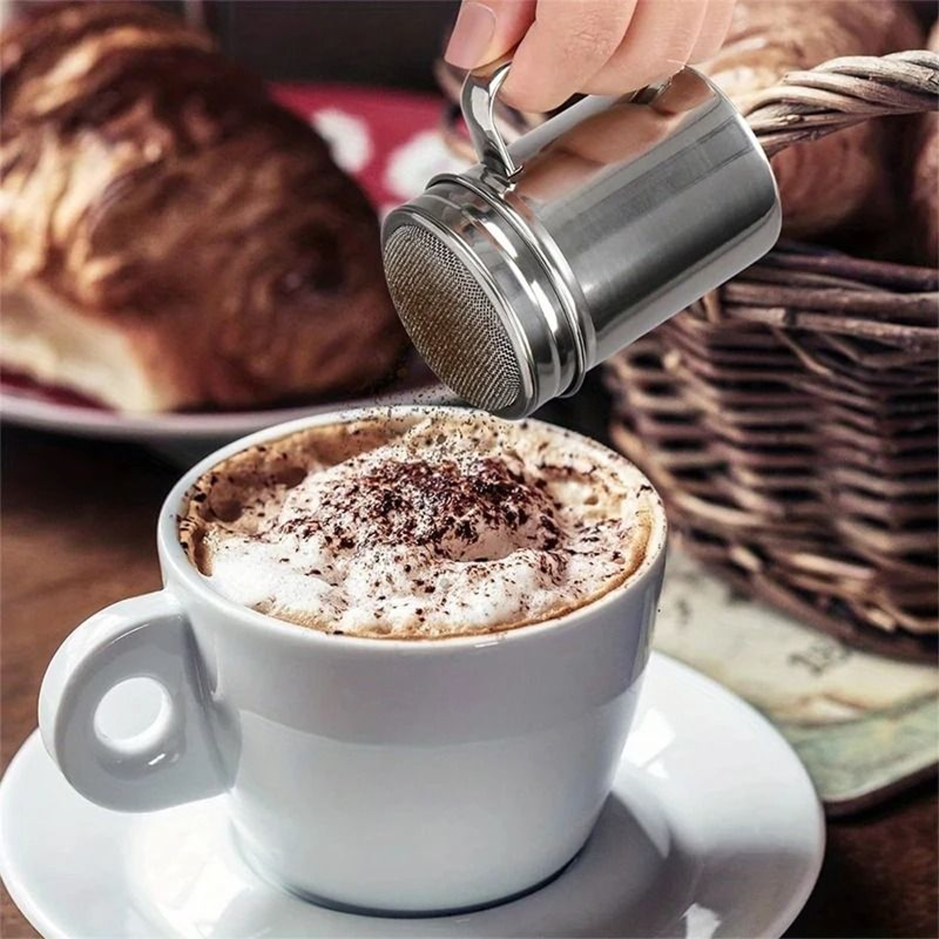 Stainless Steel Powdered Sugar Shakers With Handle Fine Mesh Set 1