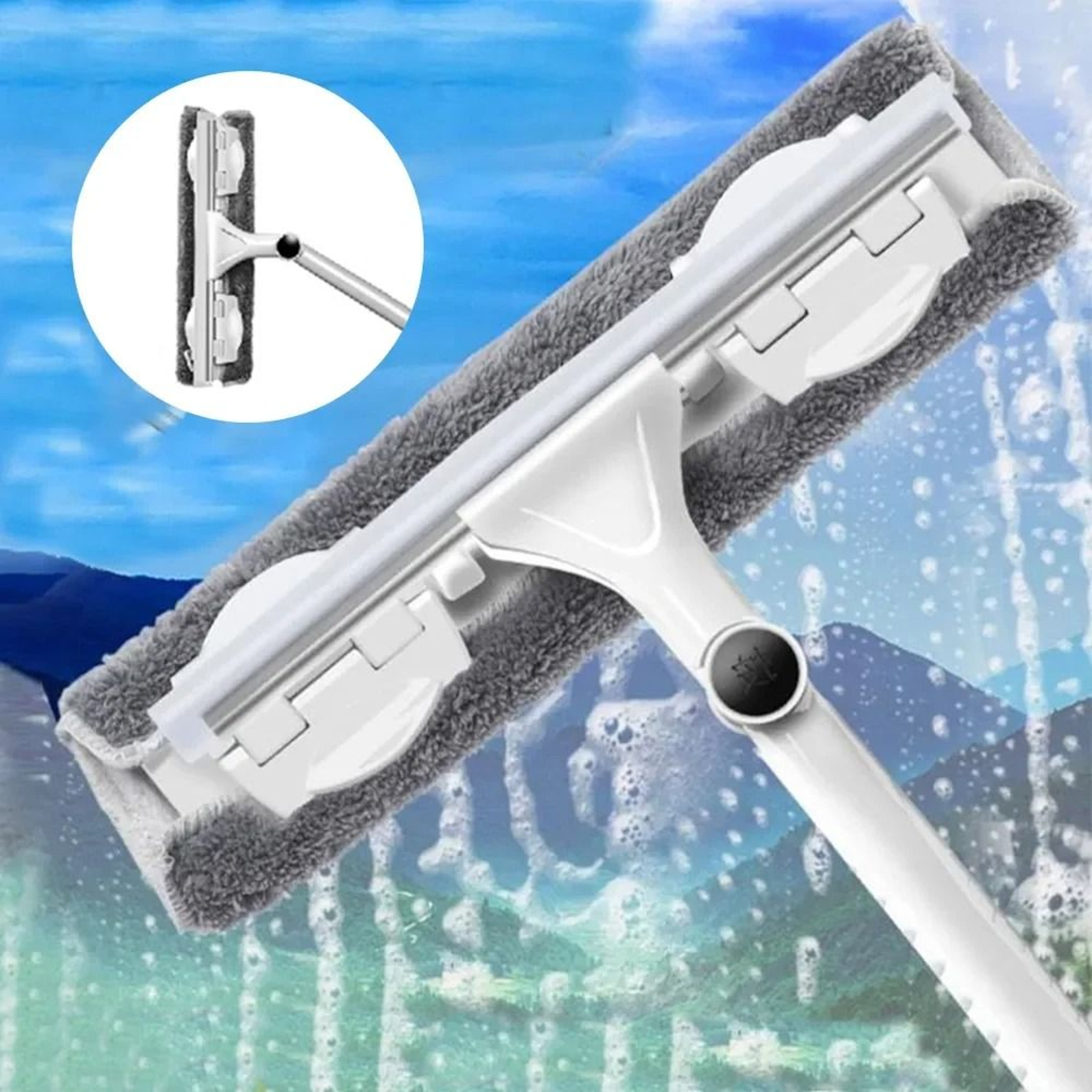 Telescopic Window Cleaning Mop And Wiper Tool Long Handle Glass Washer 1