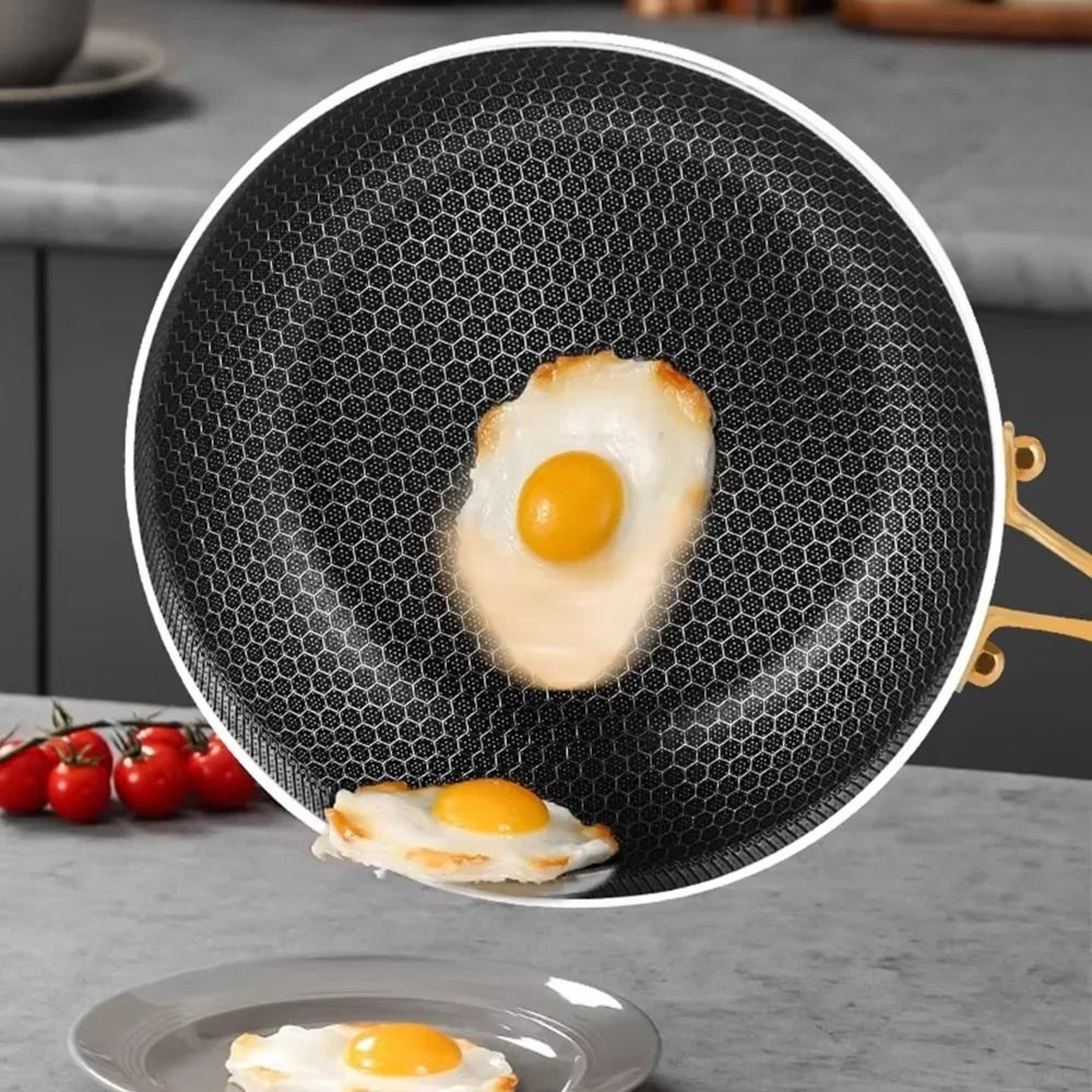 316 Stainless Steel Non Stick Frying Pan Wok With Honeycomb Surface 2
