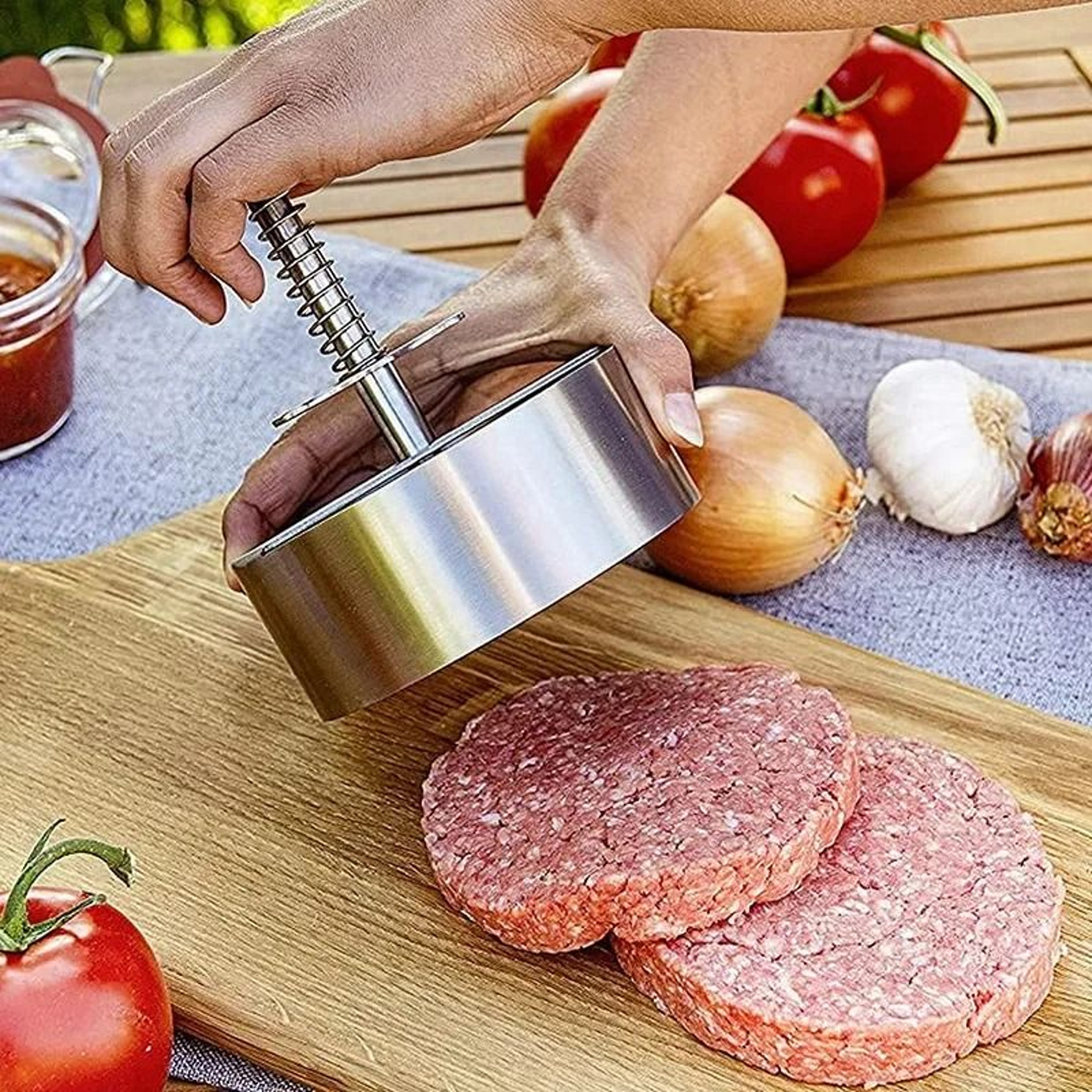 Stainless Steel Hamburger Patty Maker Press Adjustable Thickness Mold 0