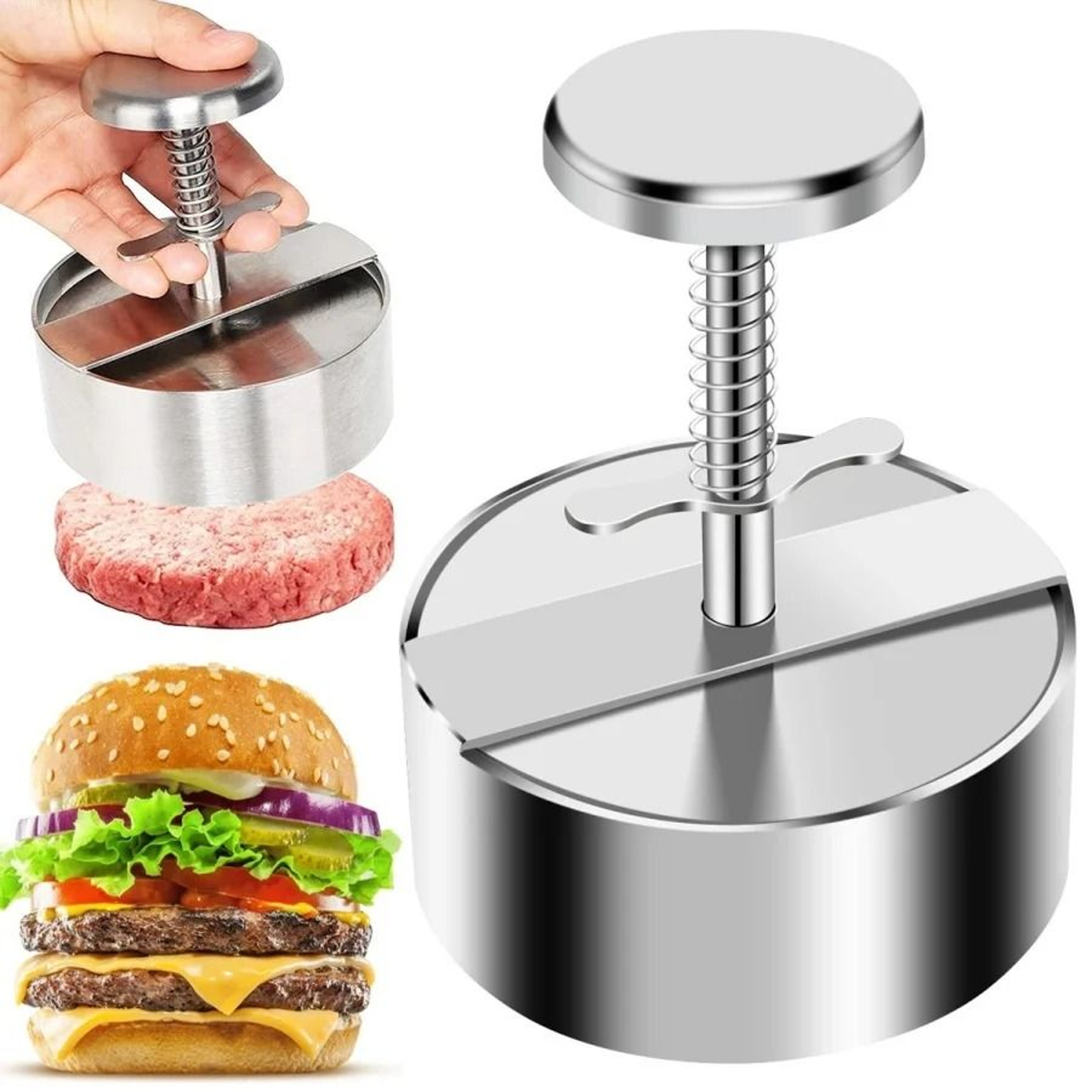 Stainless Steel Hamburger Patty Maker Press Adjustable Thickness Mold 2