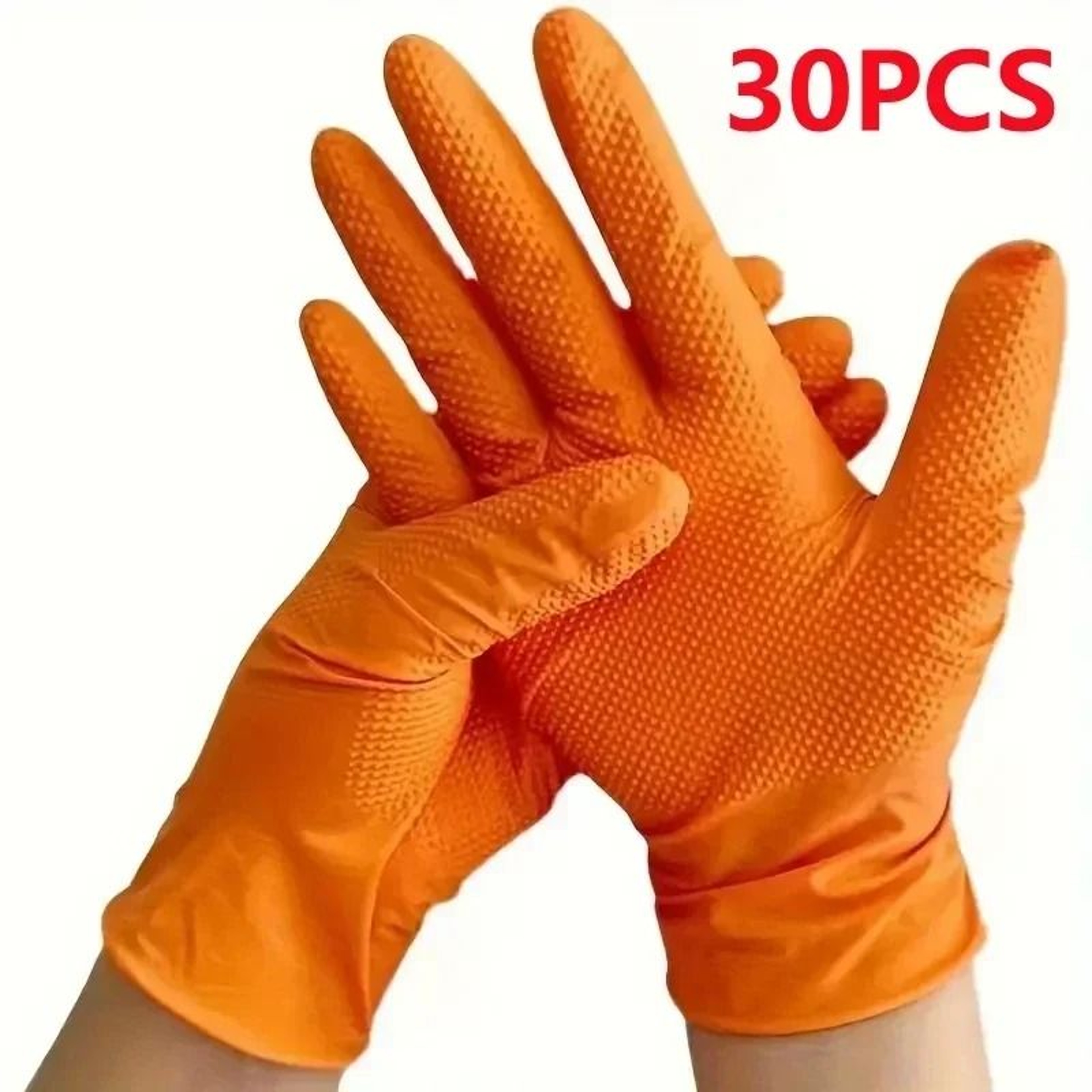 Heavy Duty Orange Nitrile Disposable Work Gloves With Diamond Grip 7